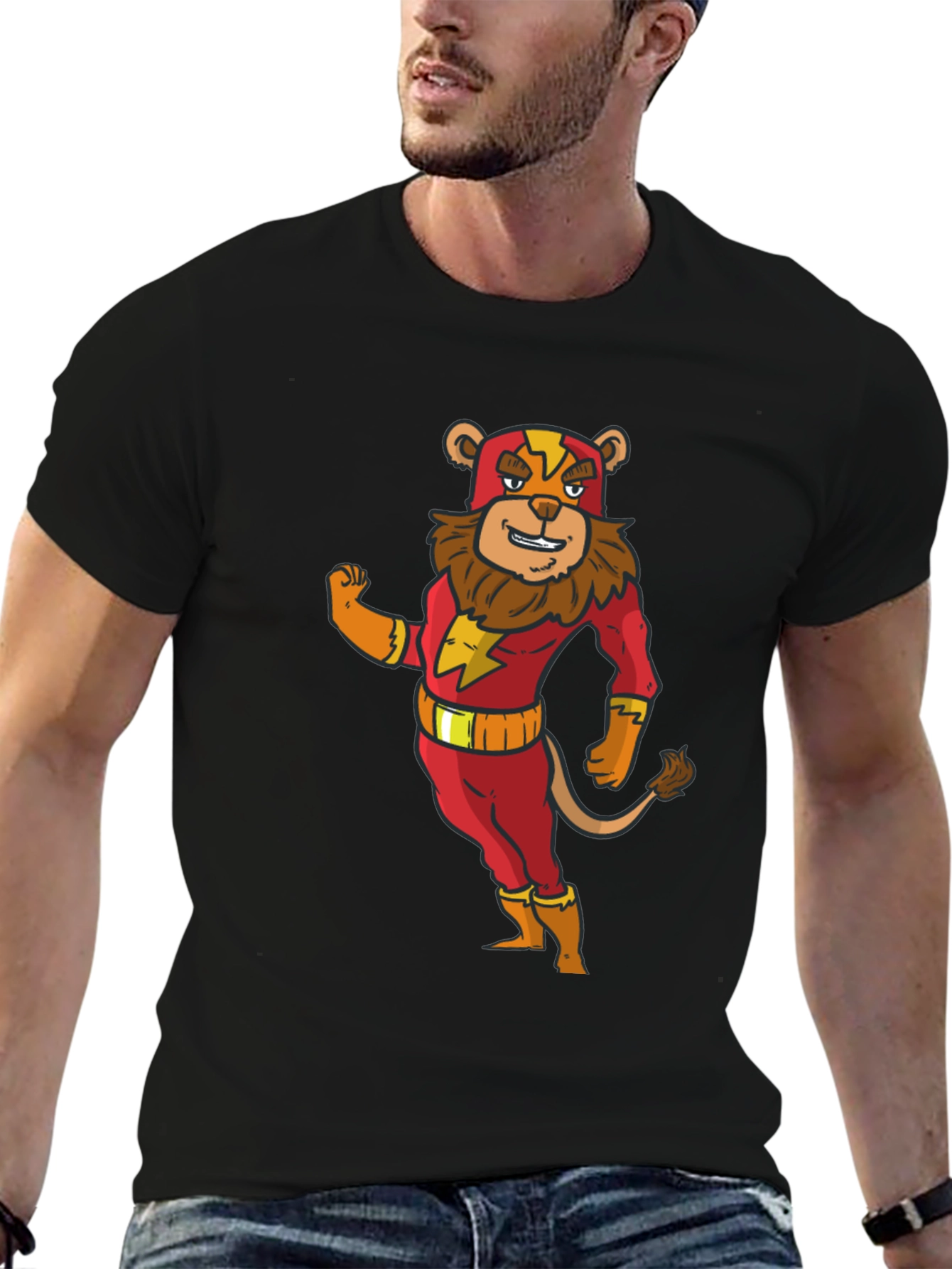 Lion Superhero Cartoon Graphic T-Shirt