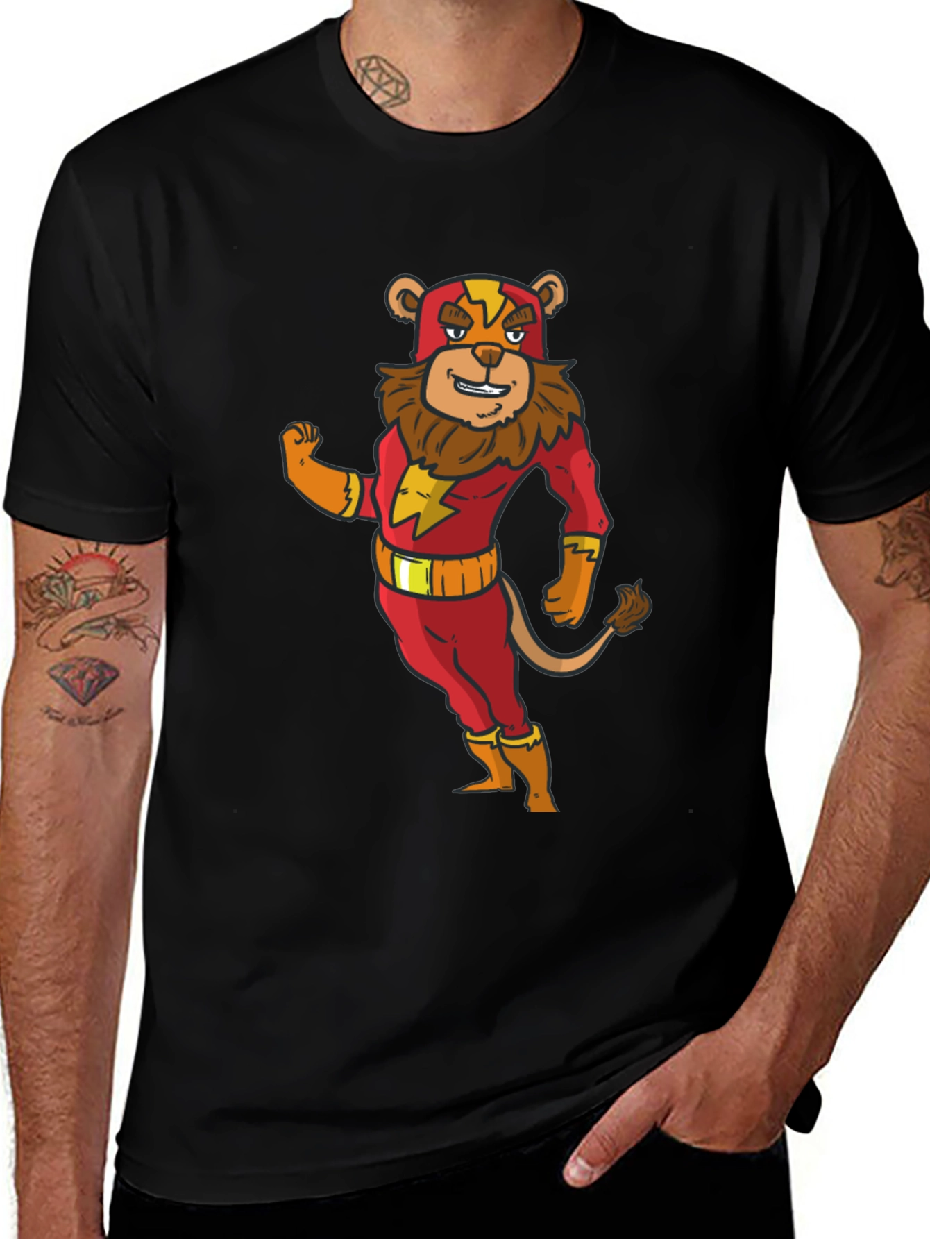 Lion Superhero Cartoon Graphic T-Shirt