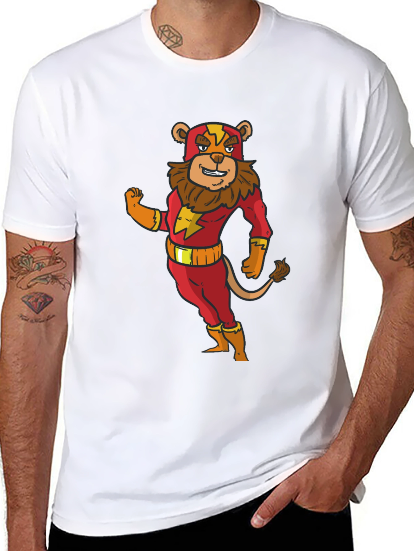 Lion Superhero Cartoon Graphic T-Shirt
