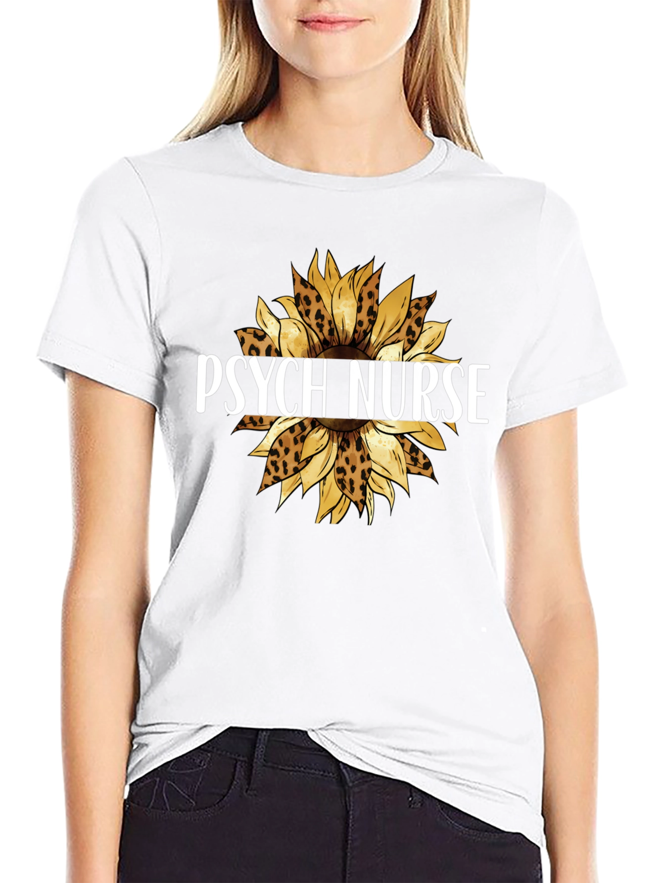 Psych Nurse Leopard Sunflower Graphic Tee