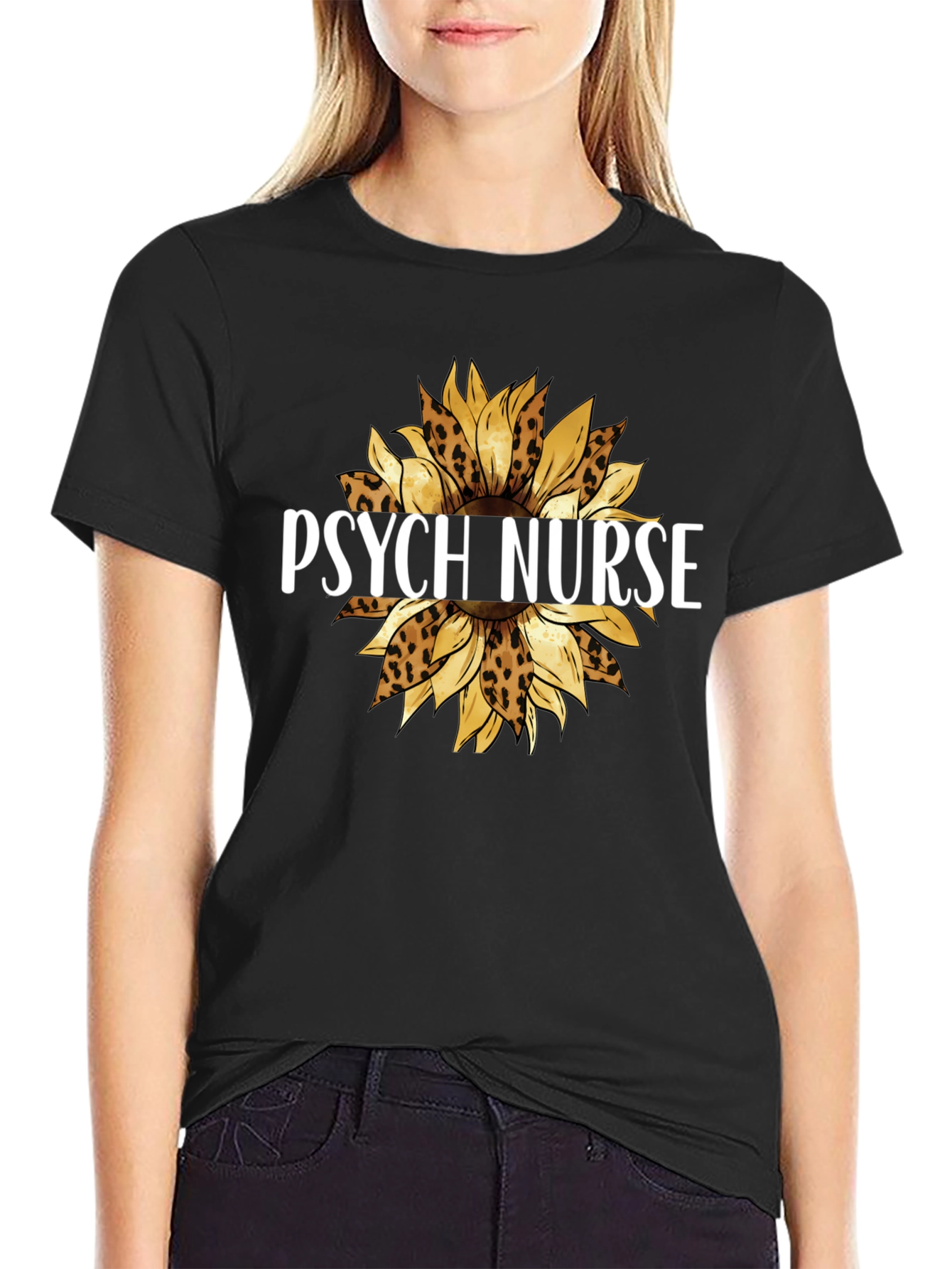 Psych Nurse Leopard Sunflower Graphic Tee