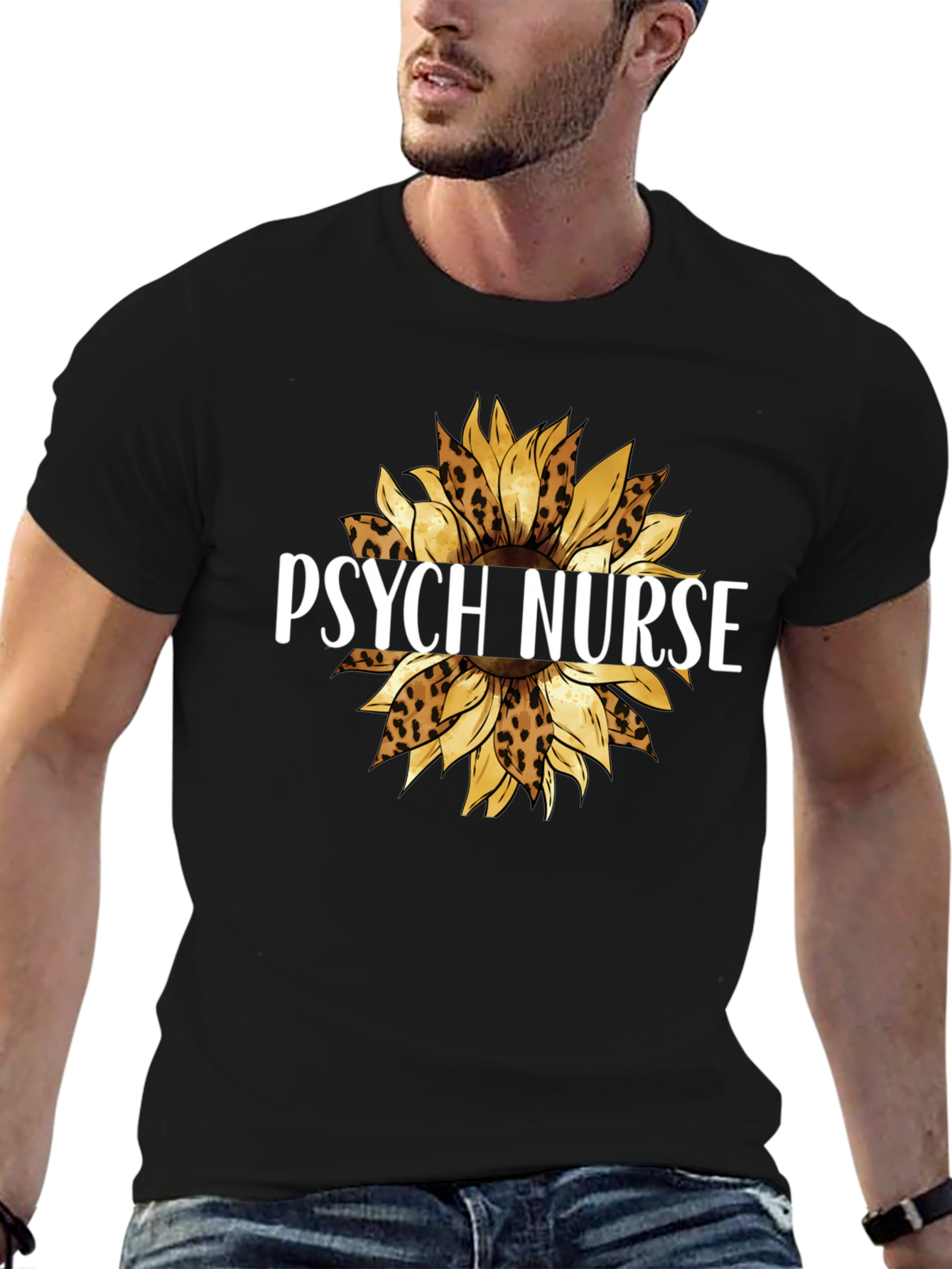 Psych Nurse Leopard Sunflower Graphic Tee