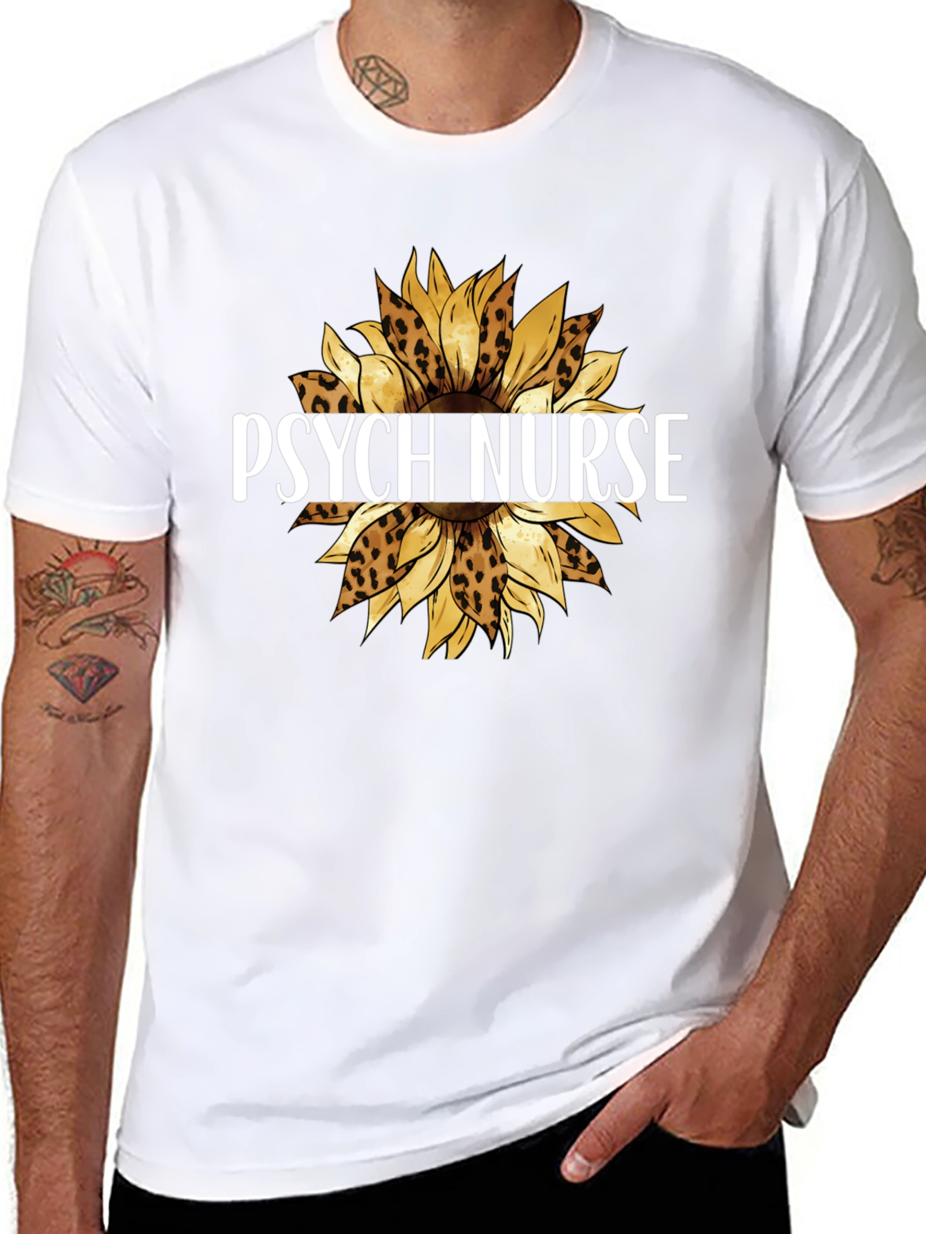 Psych Nurse Leopard Sunflower Graphic Tee