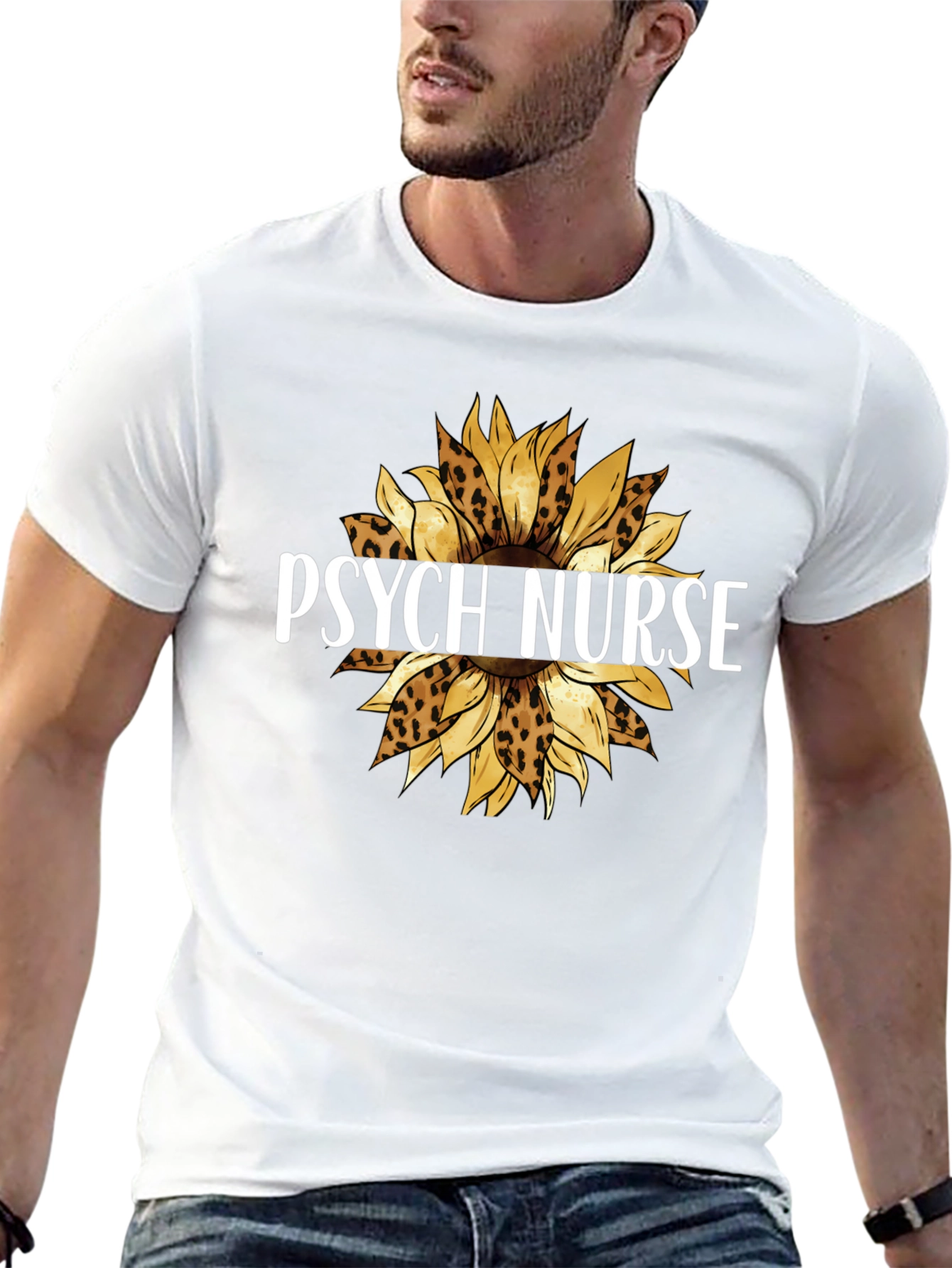 Psych Nurse Leopard Sunflower Graphic Tee
