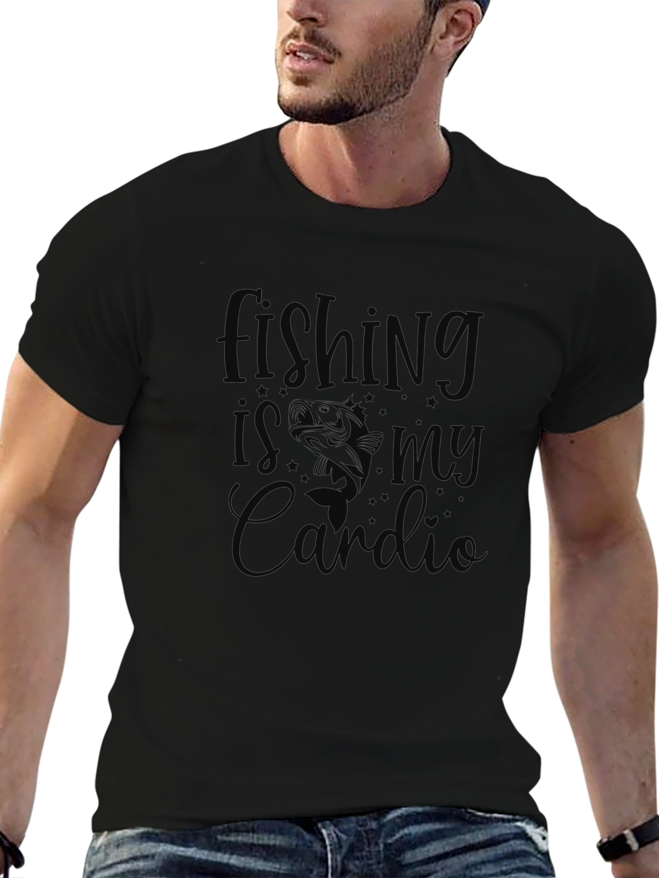 Mens Black Fishing is my Cardio Graphic T-Shirt