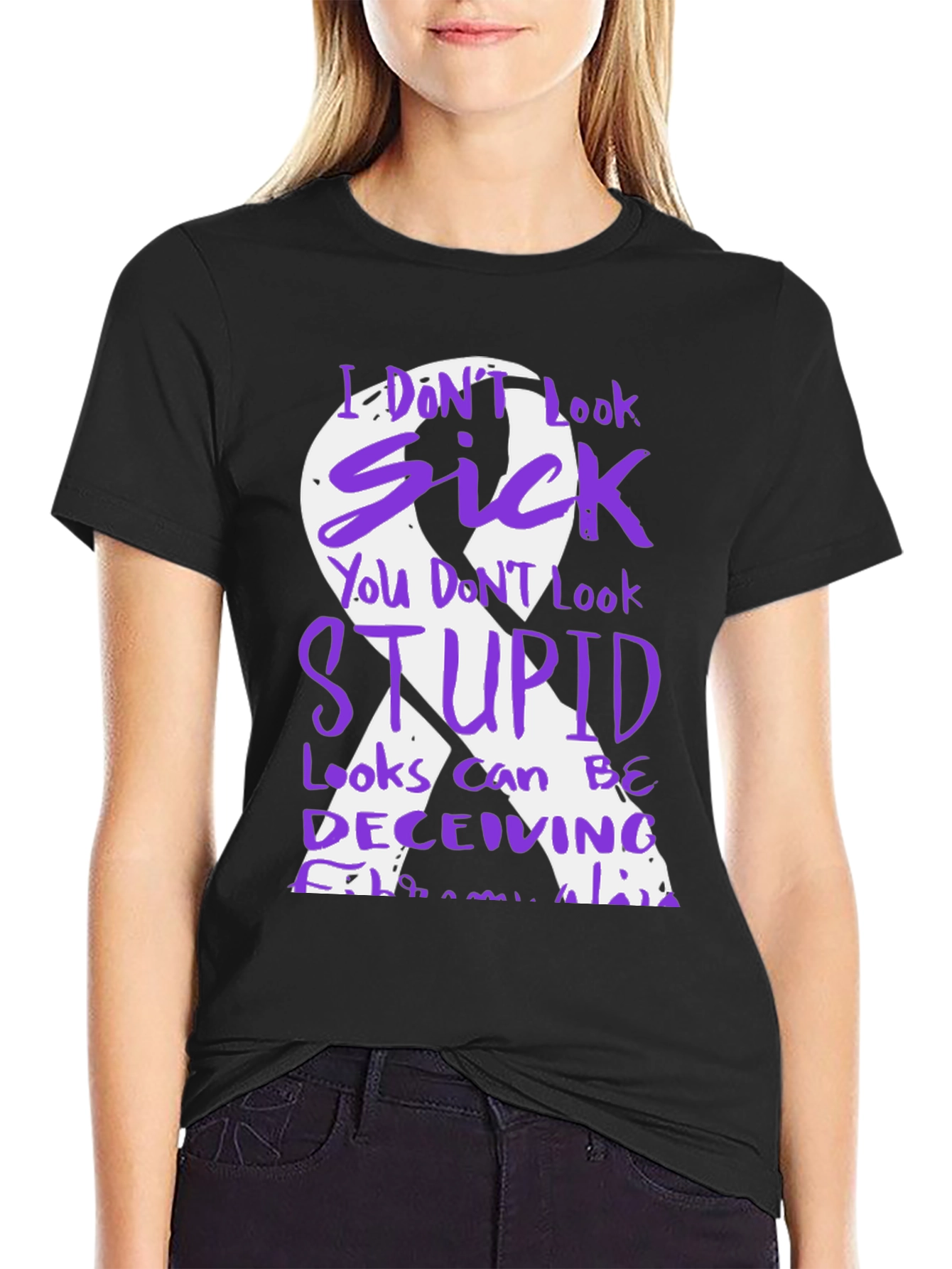 Fibromyalgia Awareness T-Shirt Purple Ribbon Design