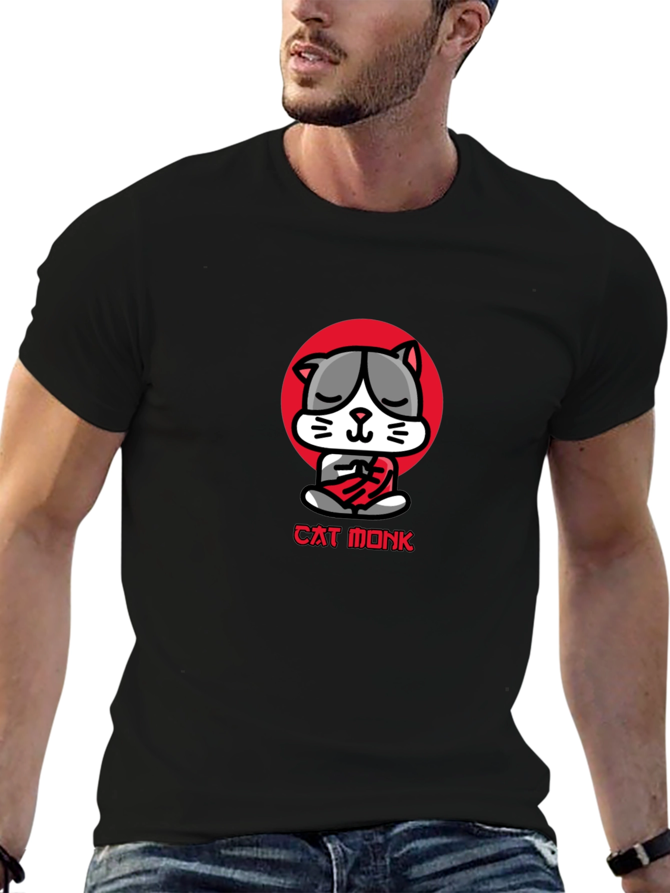 Cat Monk Graphic Tee - Meditating Cat T-Shirt