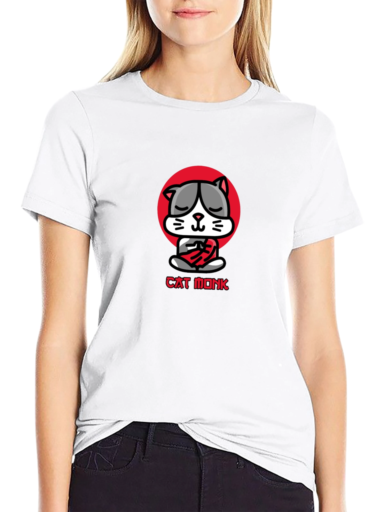 Cat Monk Graphic Tee - Meditating Cat T-Shirt