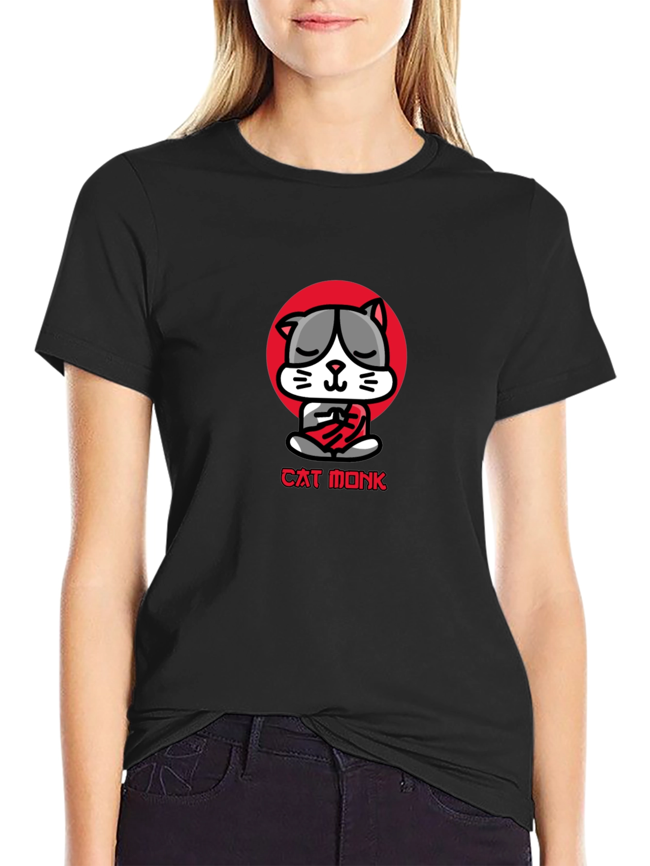 Cat Monk Graphic Tee - Meditating Cat T-Shirt