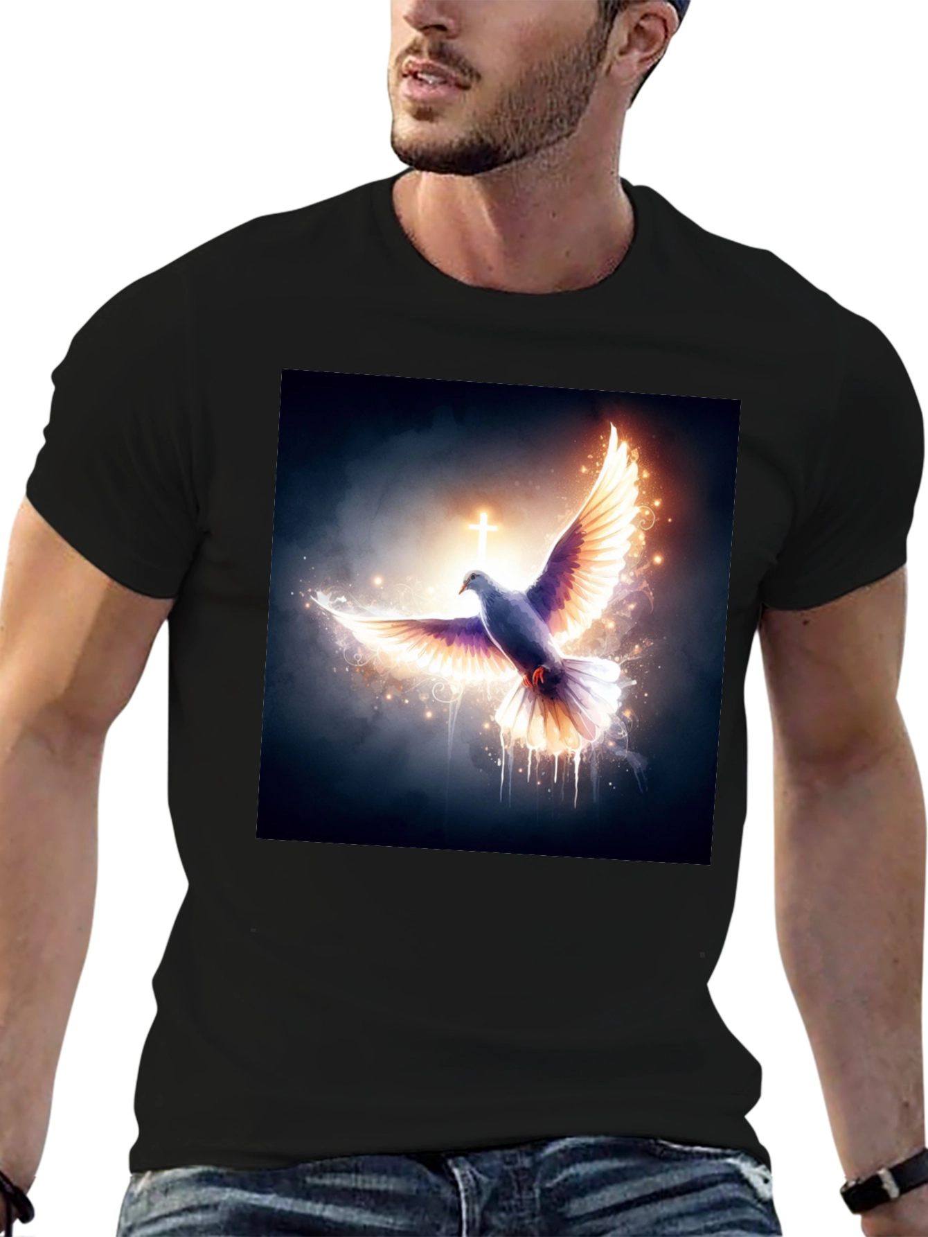 Dove & Cross Graphic Black T-Shirt