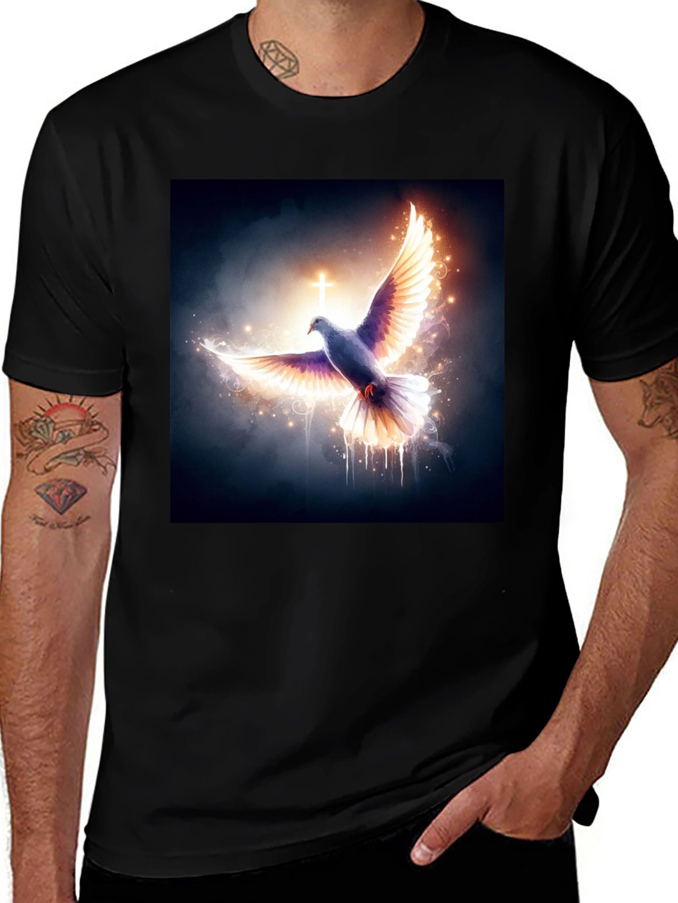 Dove & Cross Graphic Black T-Shirt