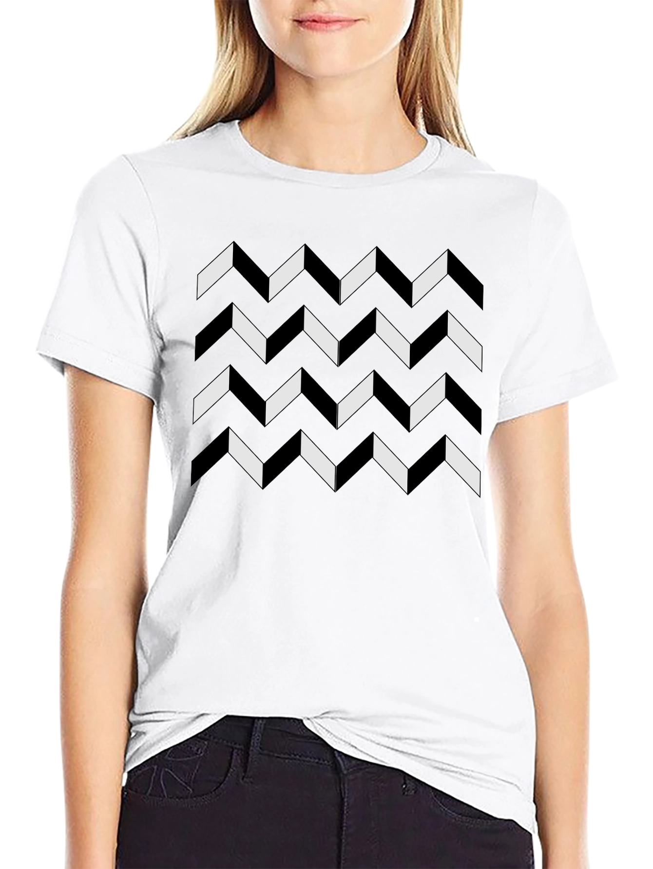Geometric Chevron Pattern Black T-Shirt
