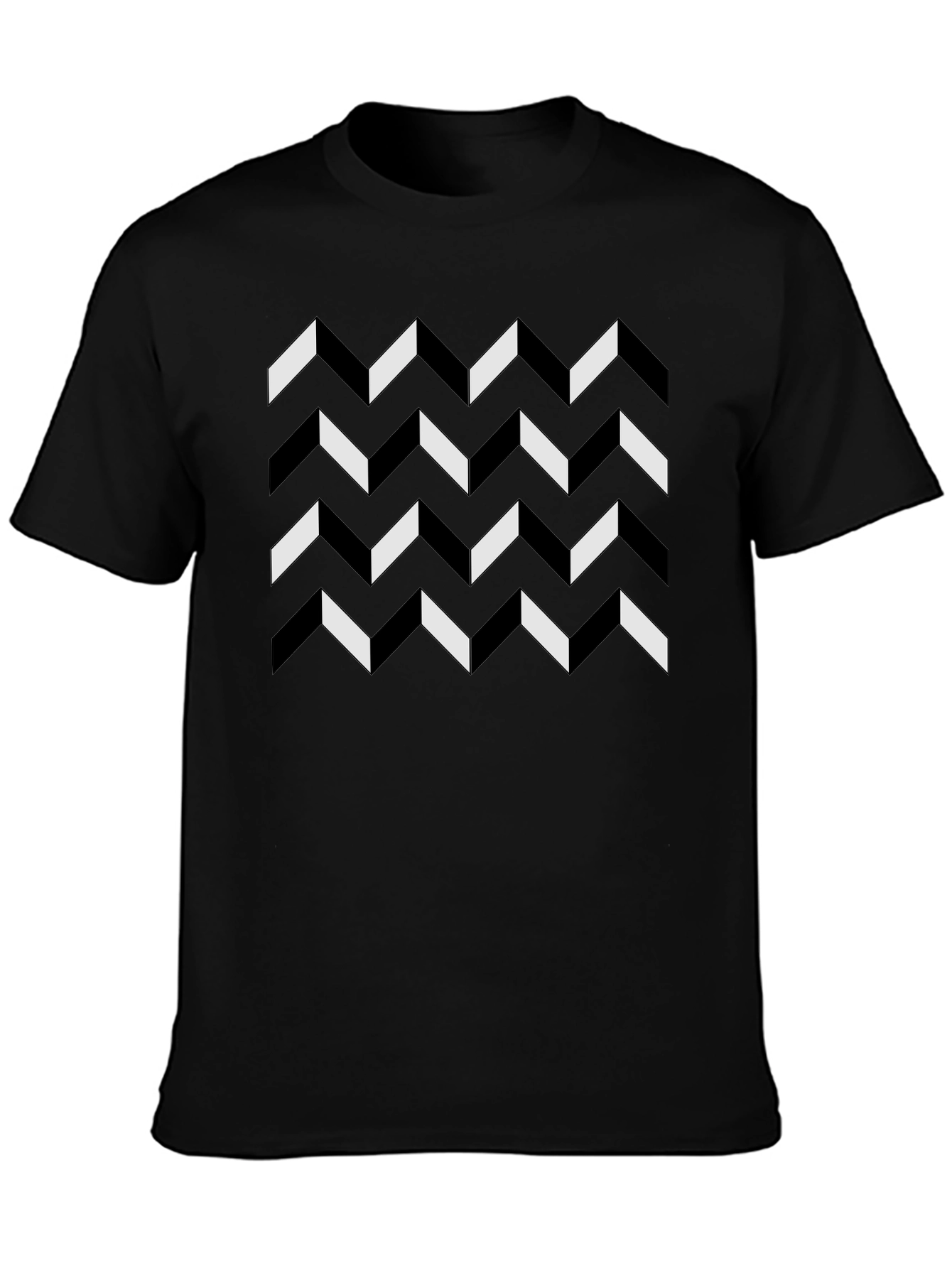 Geometric Chevron Pattern Black T-Shirt