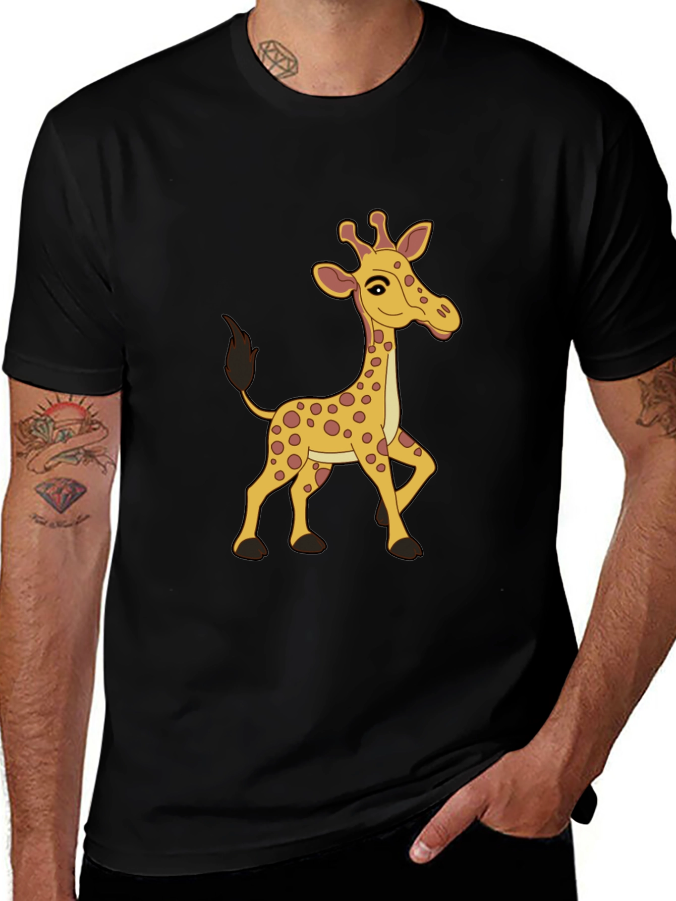 Cartoon Giraffe Graphic Tee - Fun Novelty Shirt