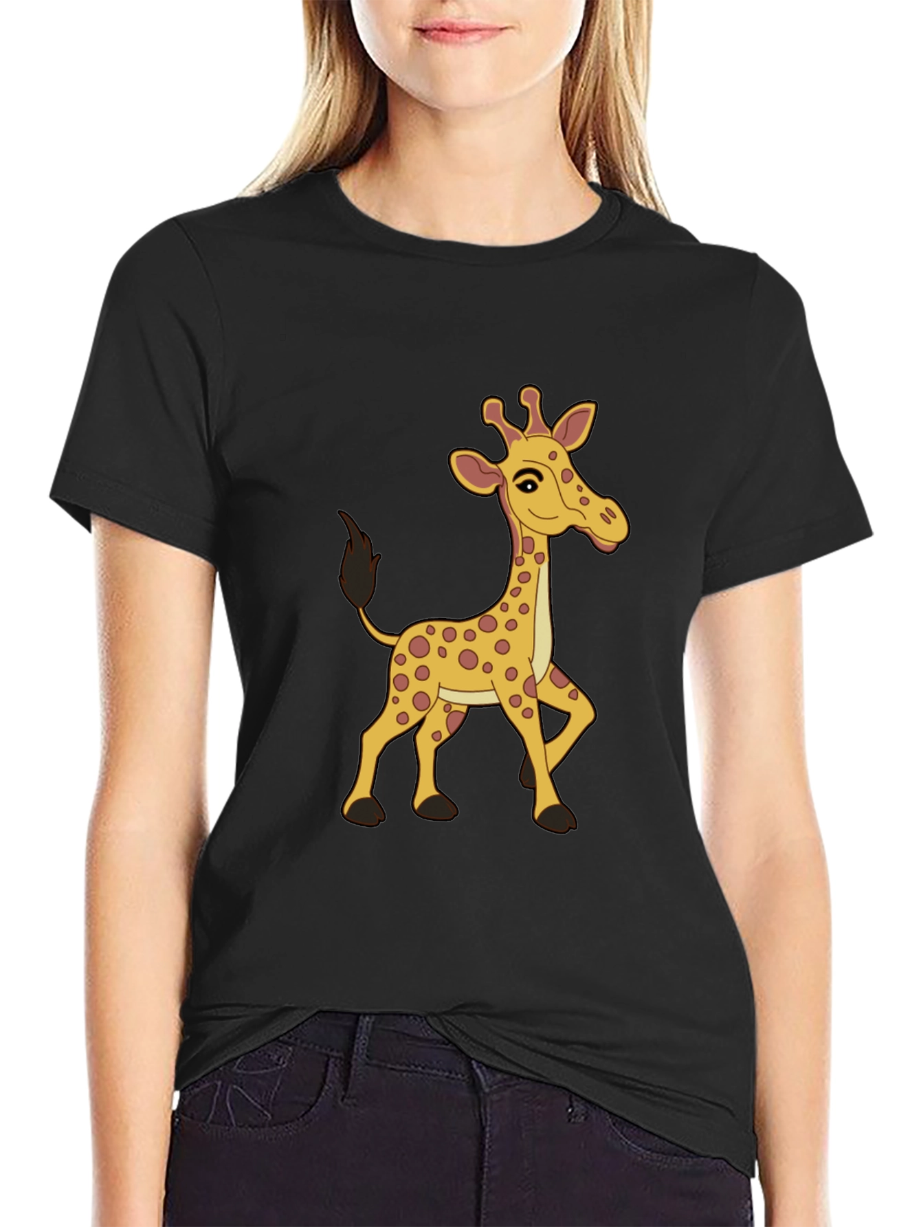 Cartoon Giraffe Graphic Tee - Fun Novelty Shirt