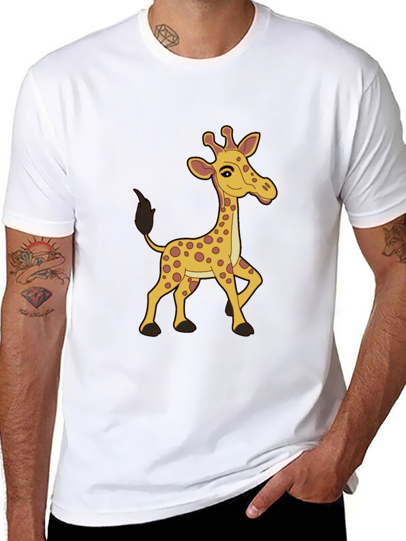 Cartoon Giraffe Graphic Tee - Fun Novelty Shirt