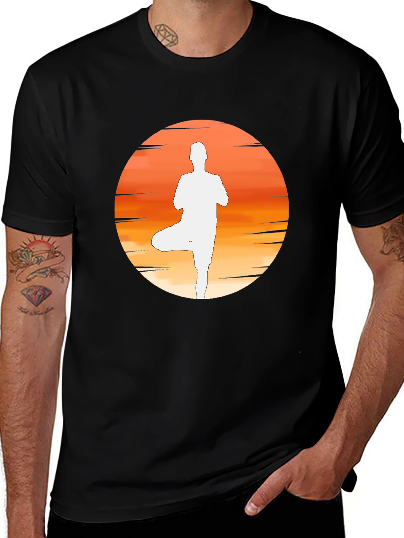 Yoga Sunset Silhouette Tee - Black Cotton Blend