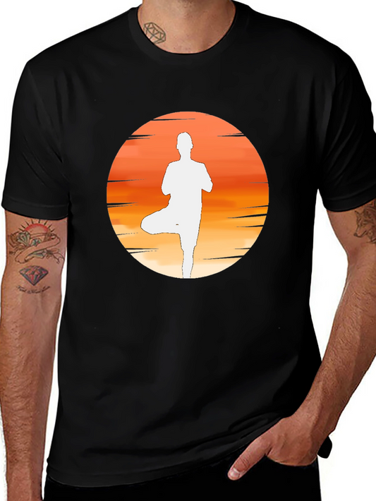 Yoga Sunset Silhouette Tee - Black Cotton Blend