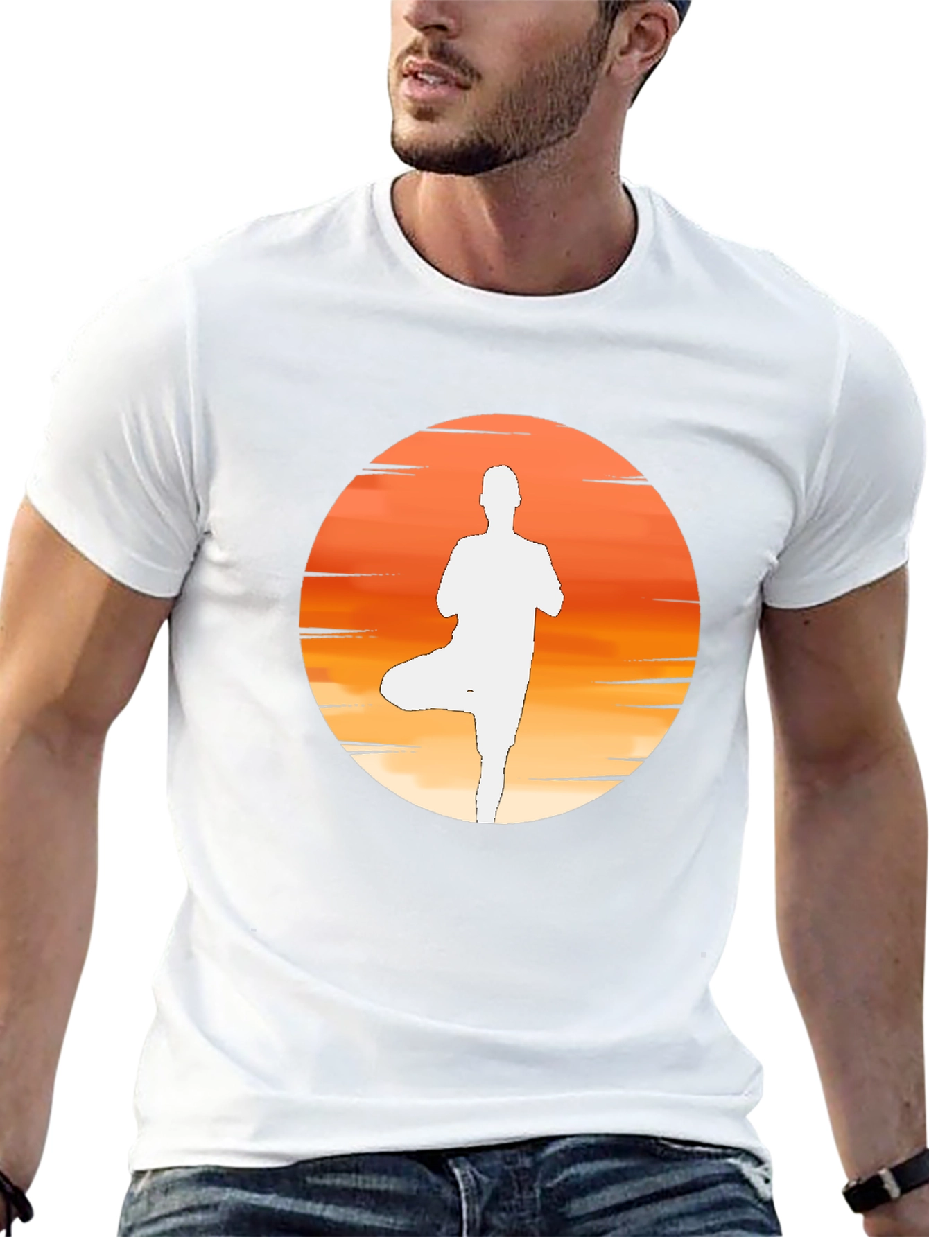 Yoga Sunset Silhouette Tee - Black Cotton Blend