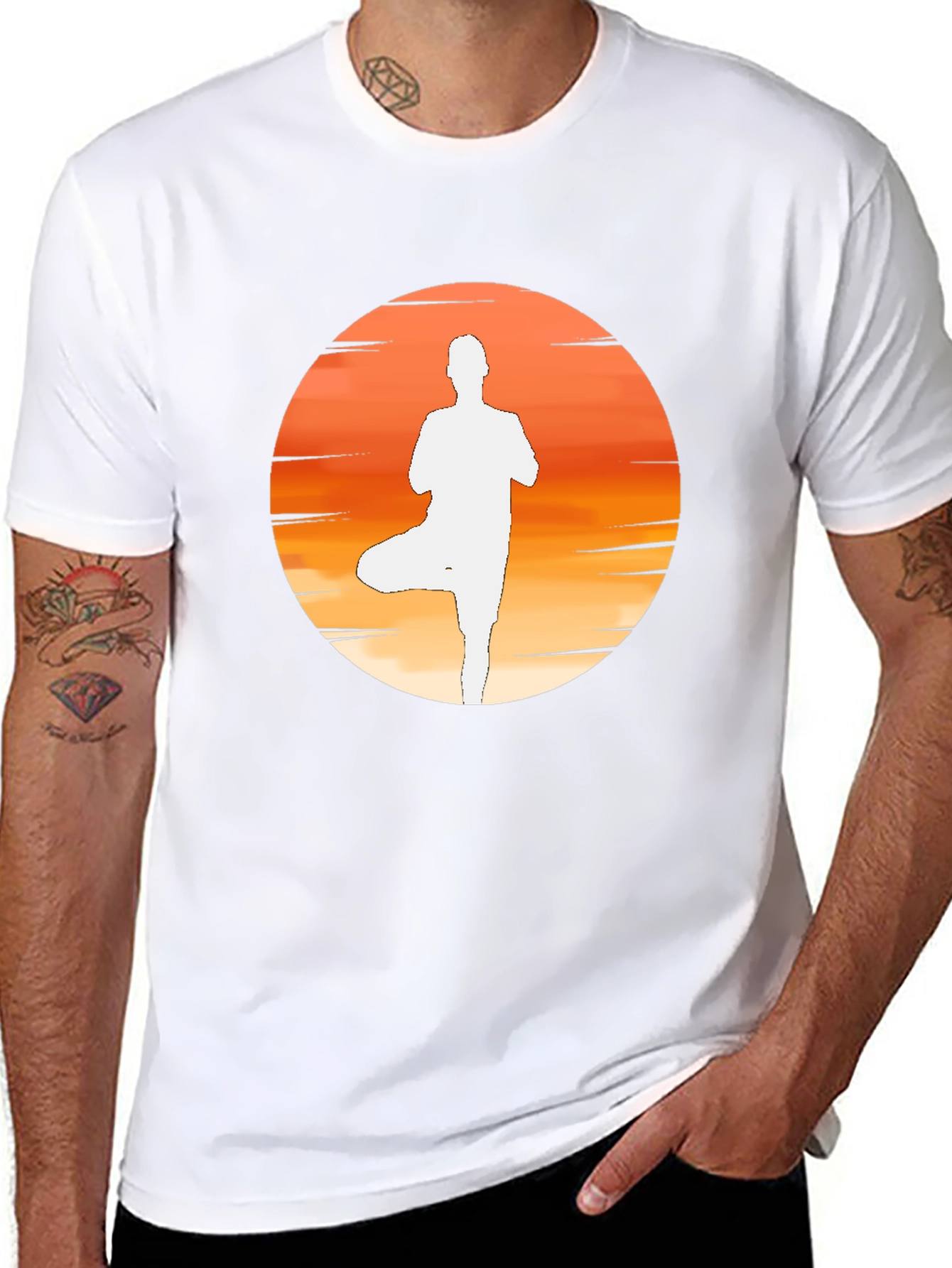 Yoga Sunset Silhouette Tee - Black Cotton Blend