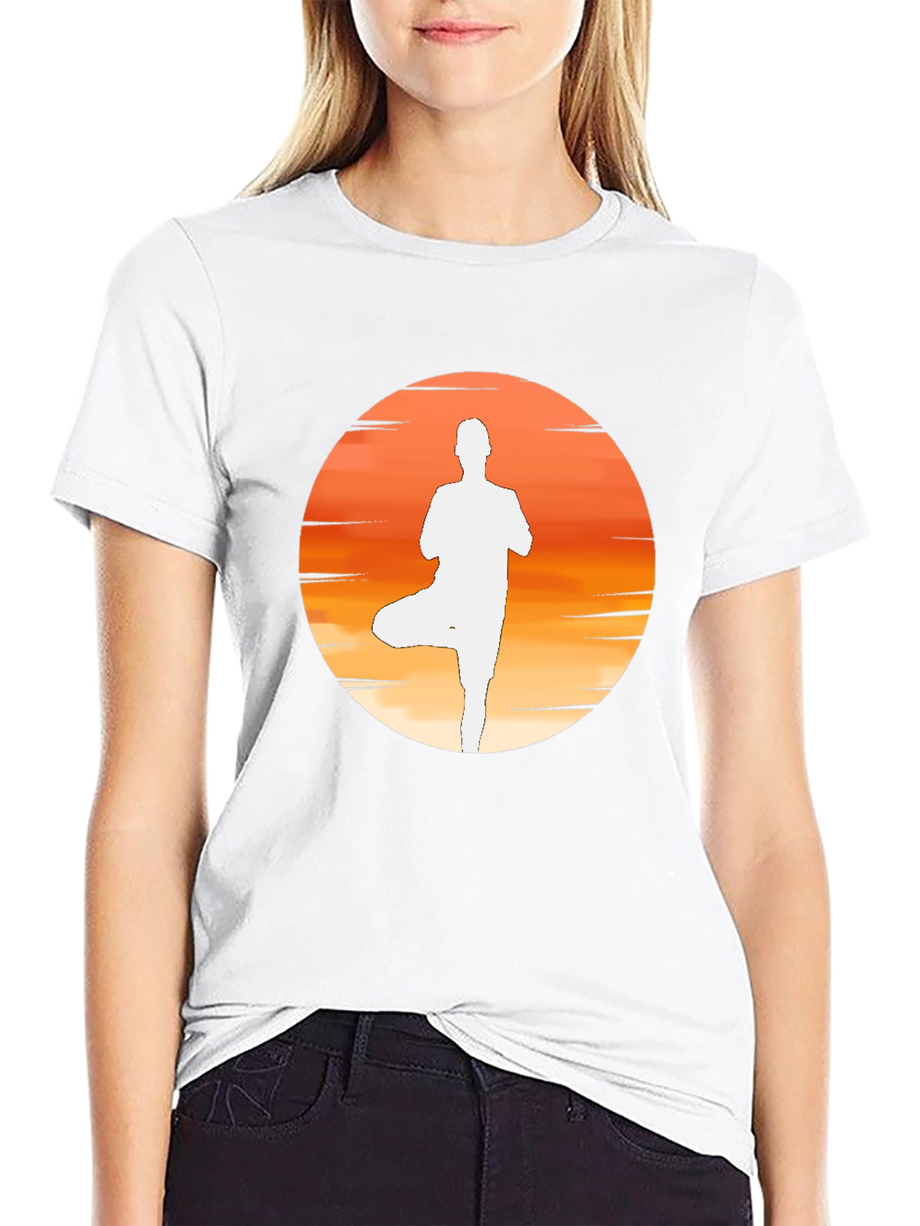 Yoga Sunset Silhouette Tee - Black Cotton Blend