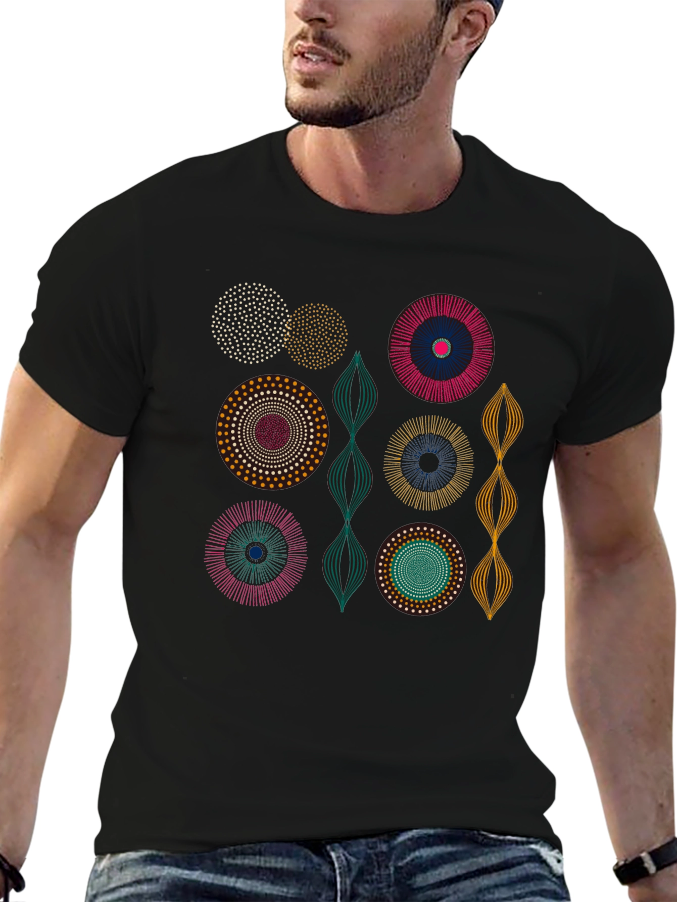 Abstract Circle Design Black T-Shirt