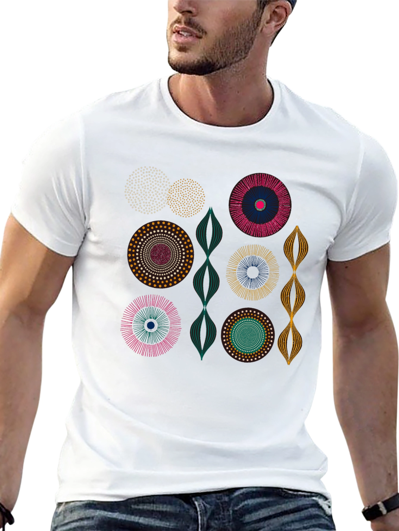 Abstract Circle Design Black T-Shirt