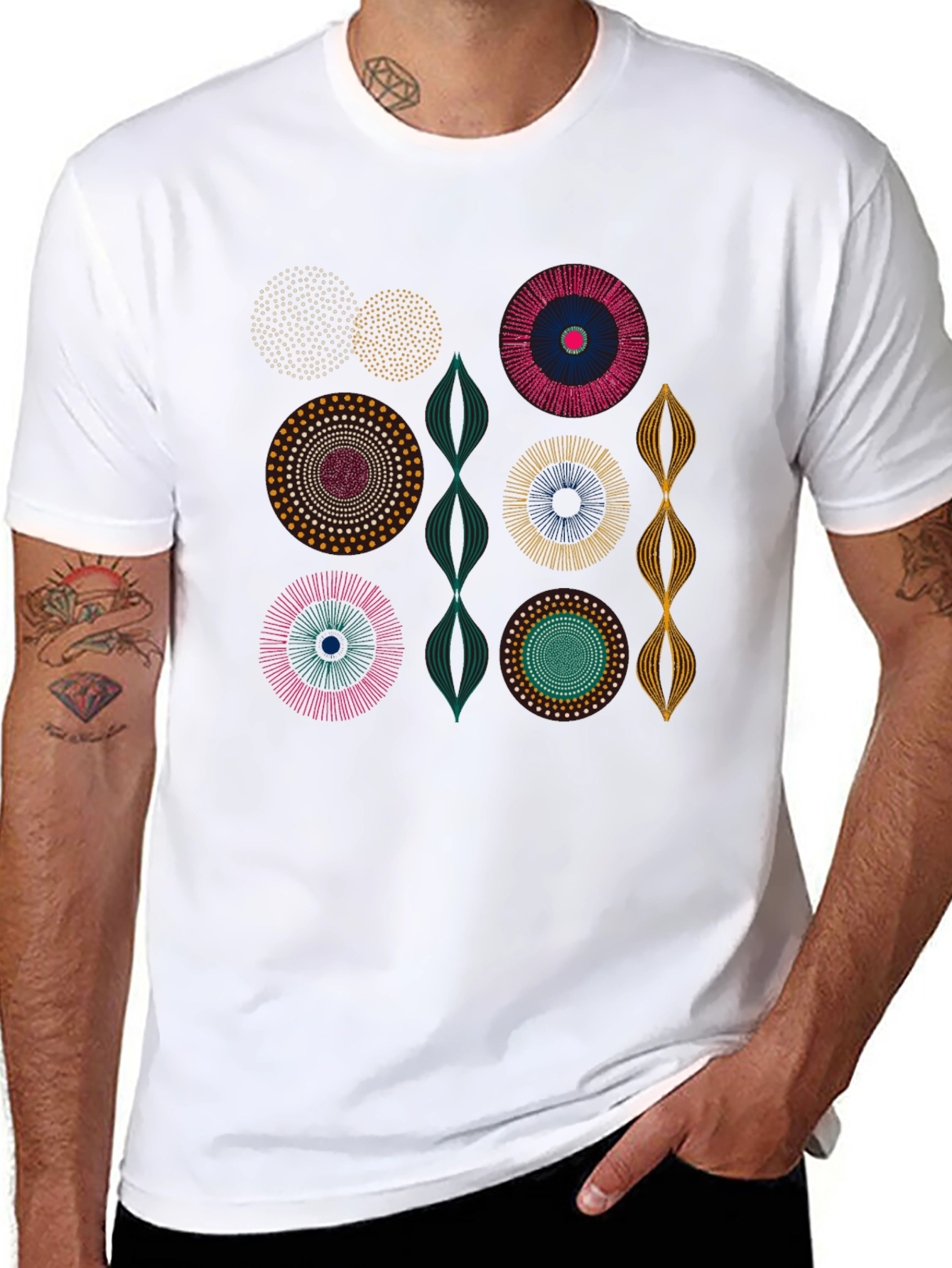 Abstract Circle Design Black T-Shirt