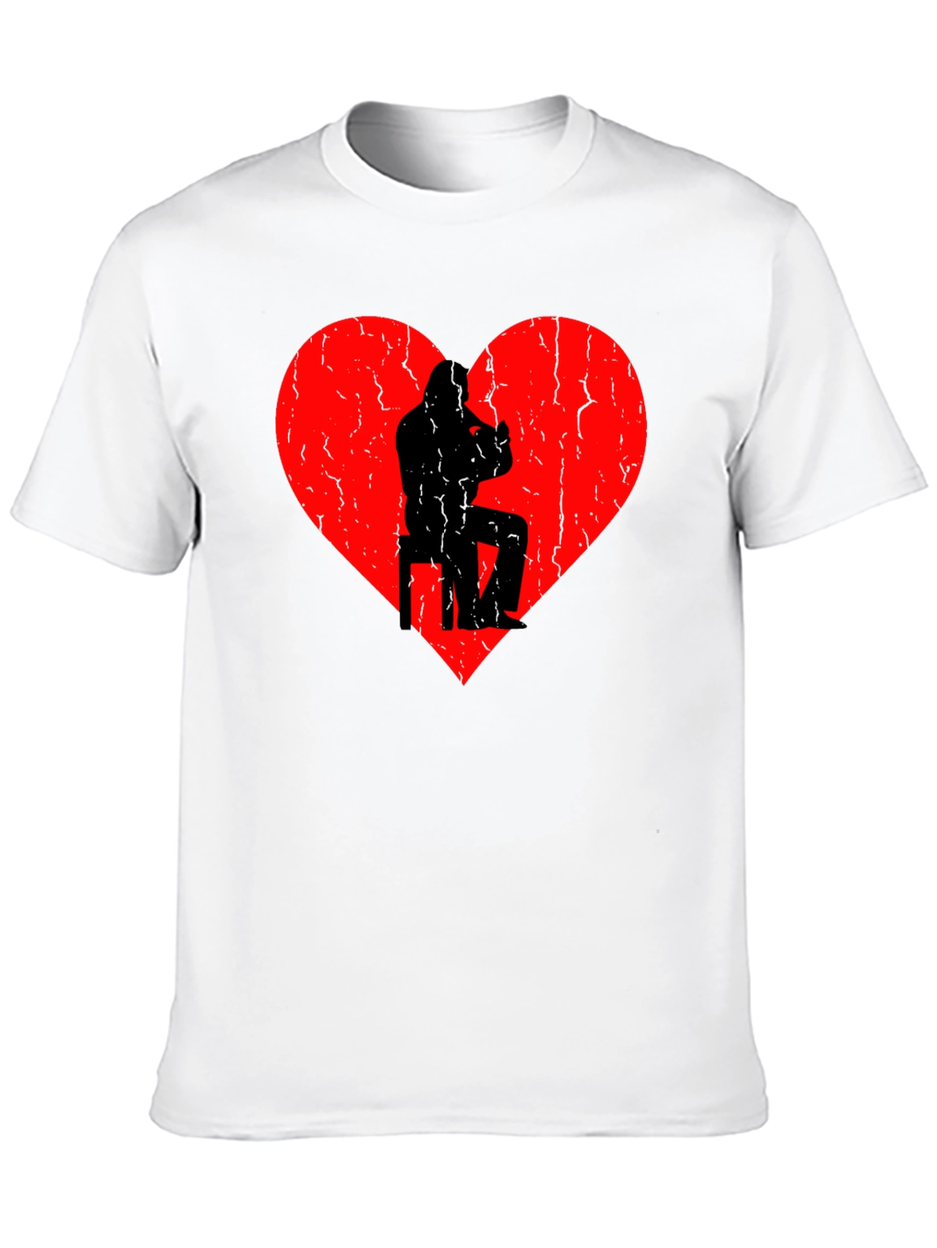 Saxophone Player in Heart Graphic Black T-Shirt