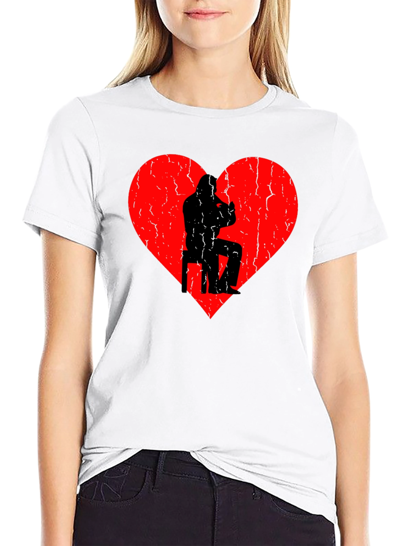 Saxophone Player in Heart Graphic Black T-Shirt