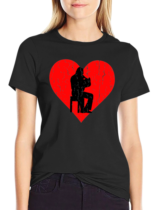 Saxophone Player in Heart Graphic Black T-Shirt