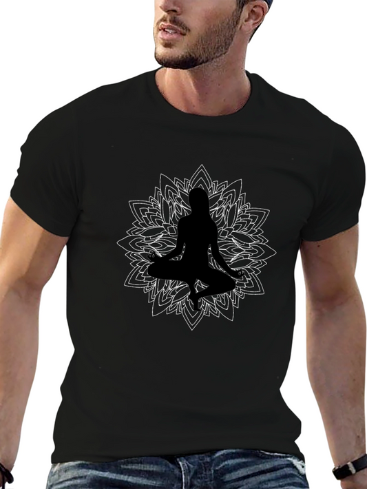Meditative Mandala Graphic Tee - Black