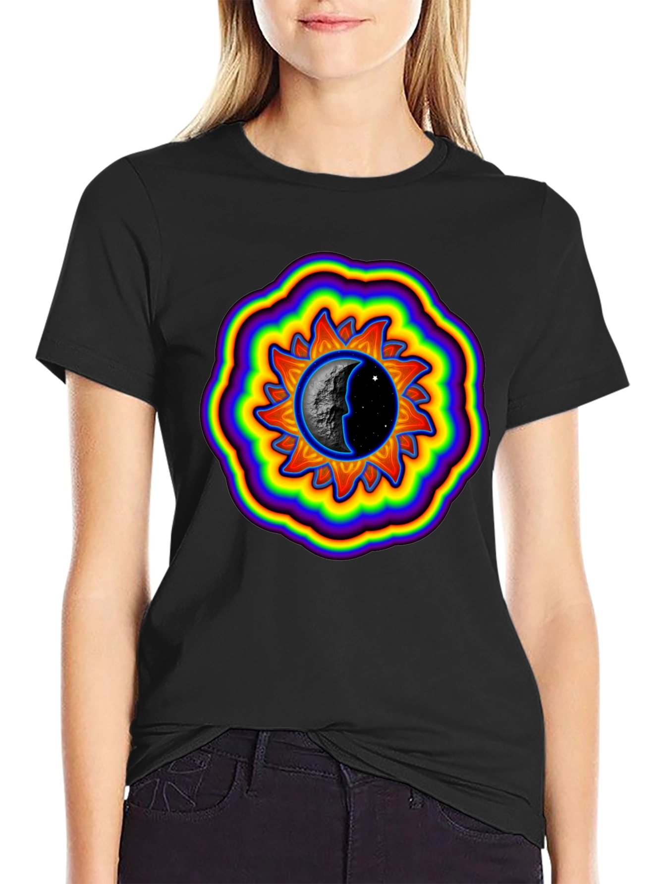 Sun and Moon Graphic Black T-Shirt