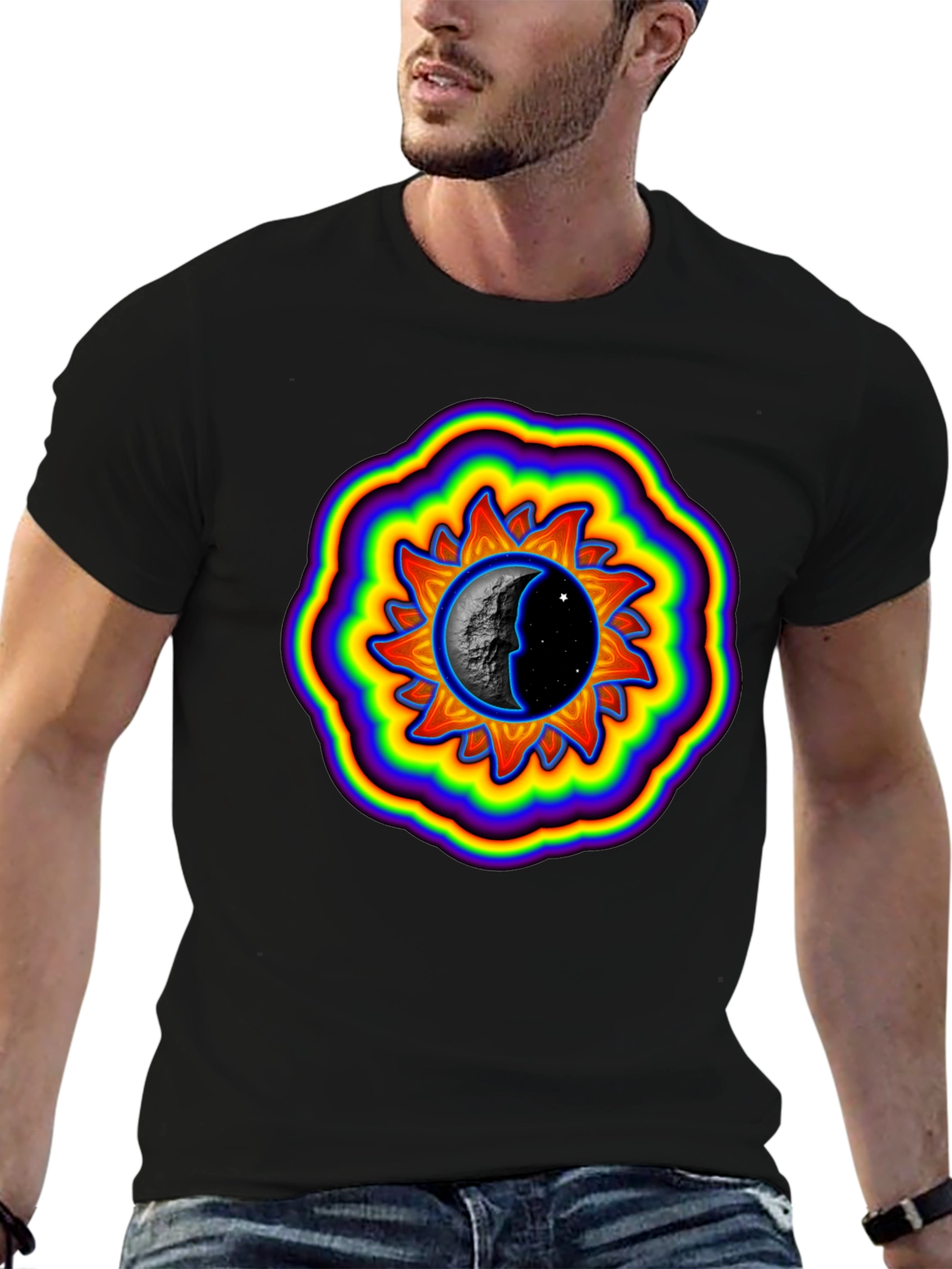 Sun and Moon Graphic Black T-Shirt