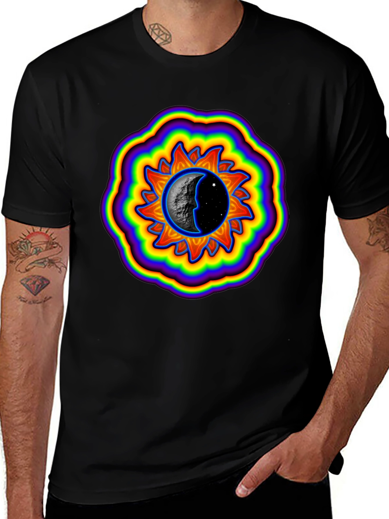 Sun and Moon Graphic Black T-Shirt