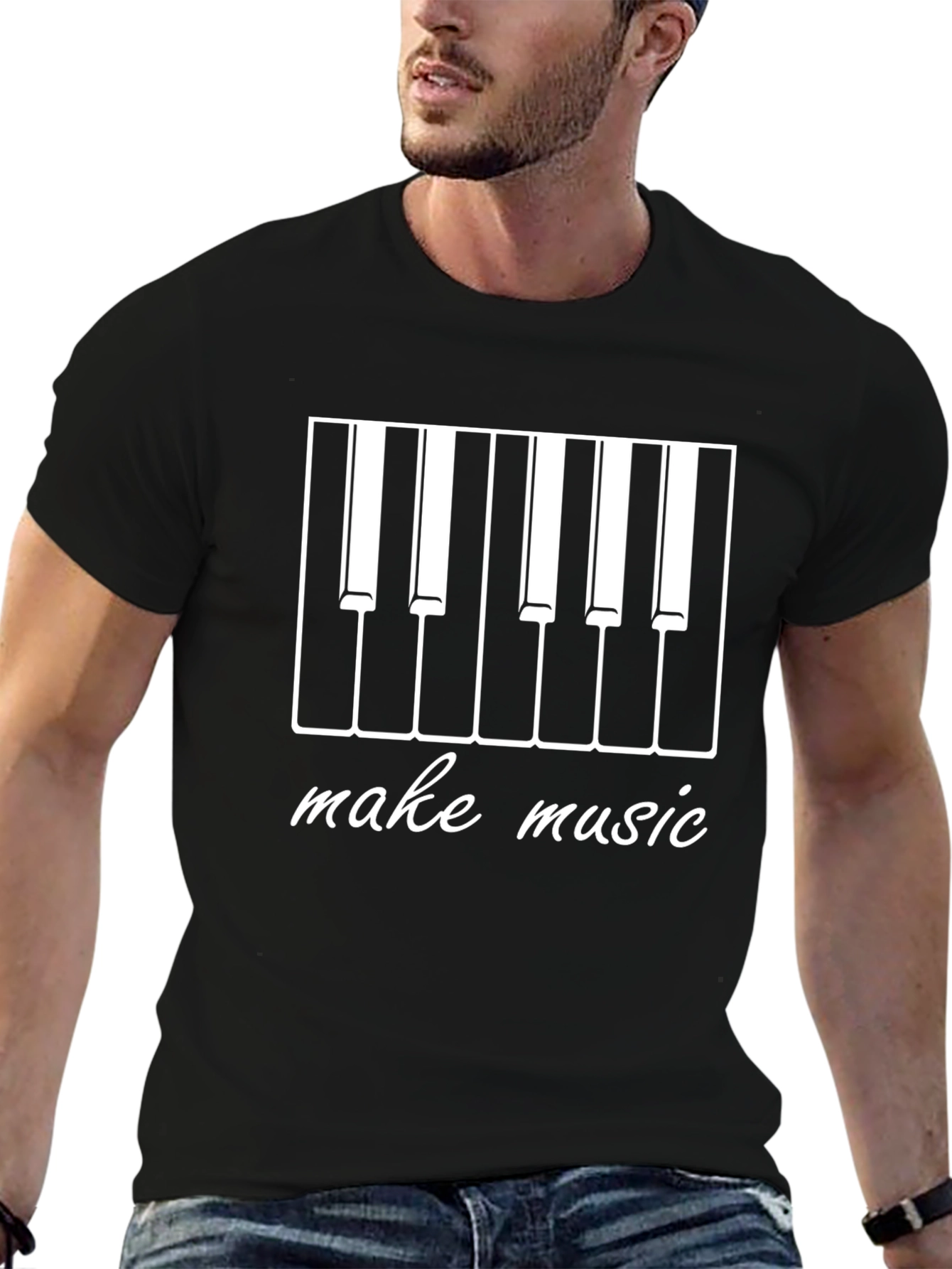 Make Music Piano Keys Graphic Tee - Black Cotton