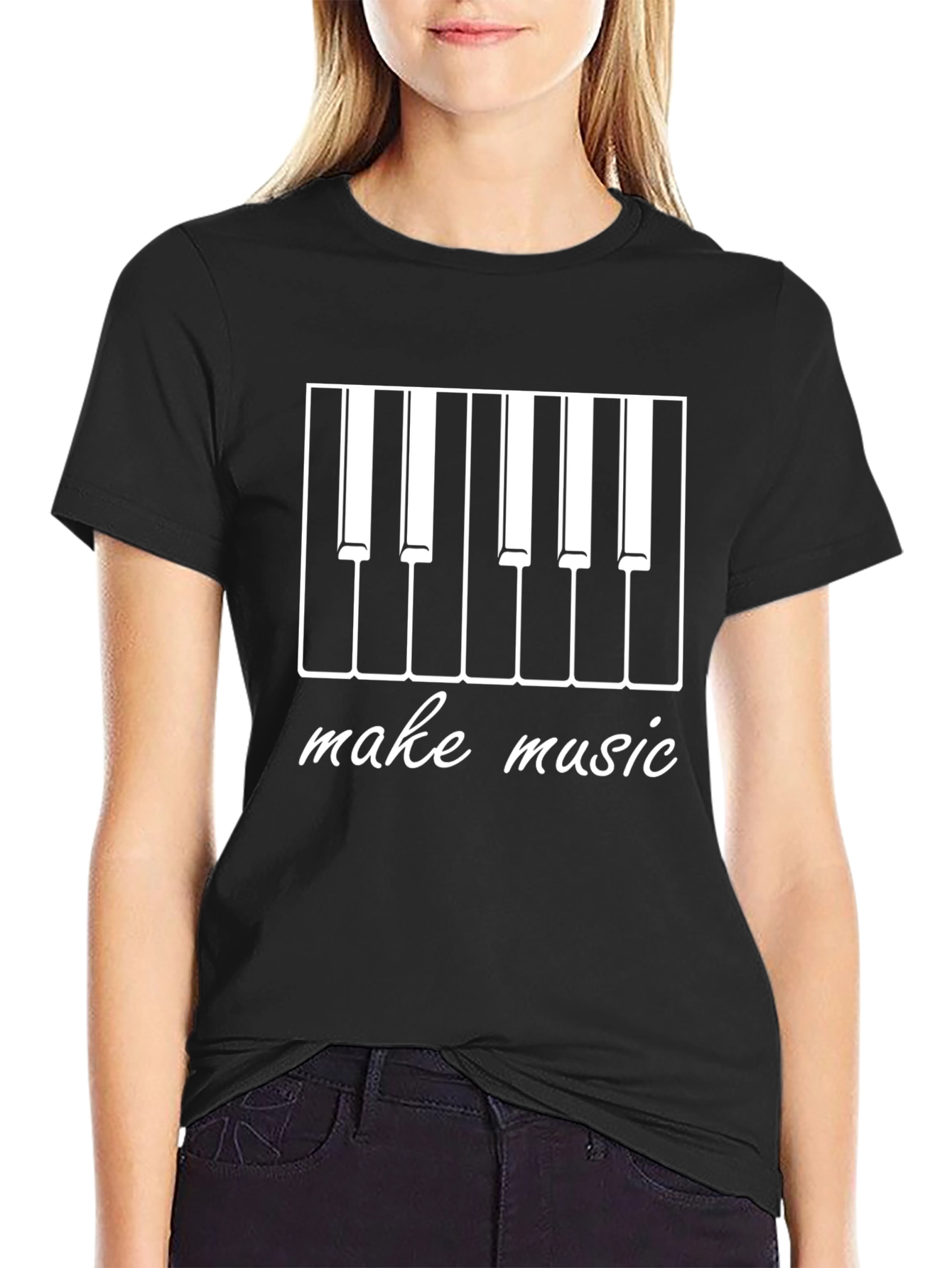 Make Music Piano Keys Graphic Tee - Black Cotton