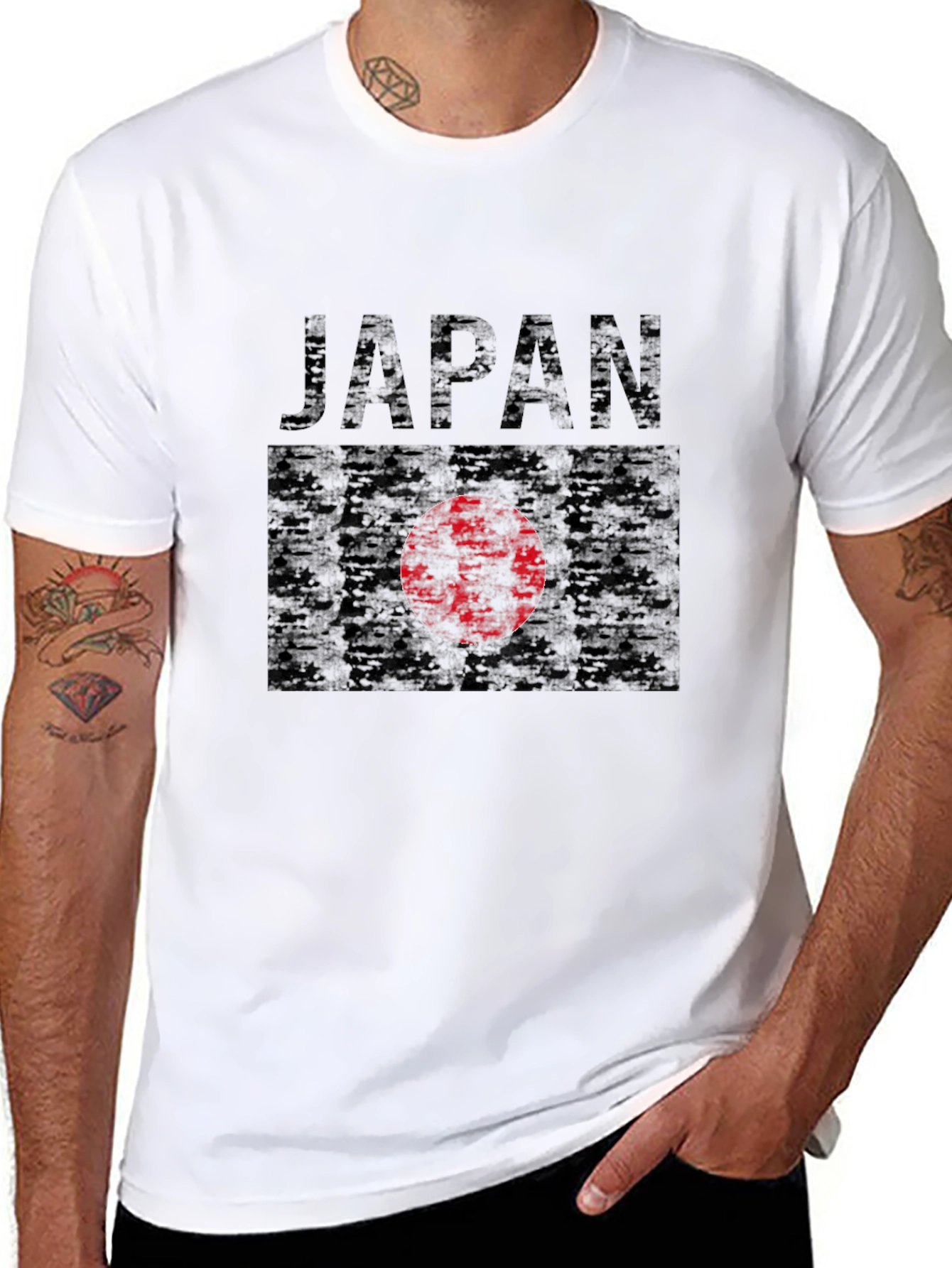 Japan Flag Graphic T-Shirt - Black Crew Neck Tee