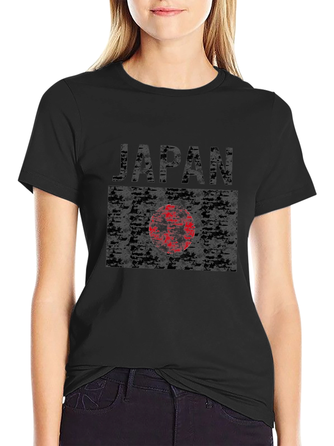 Japan Flag Graphic T-Shirt - Black Crew Neck Tee