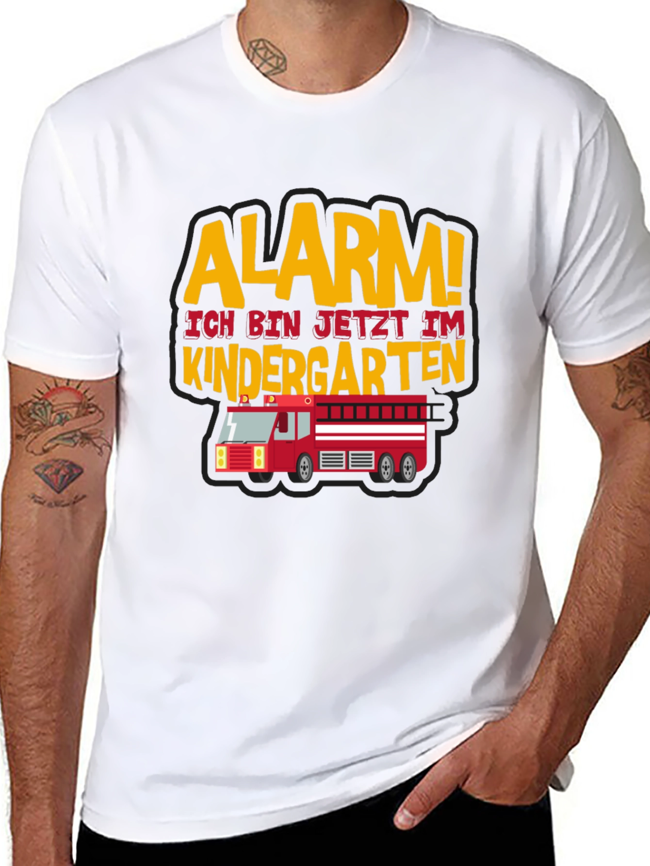 Alarm! Kindergarten Firetruck T-Shirt - Black