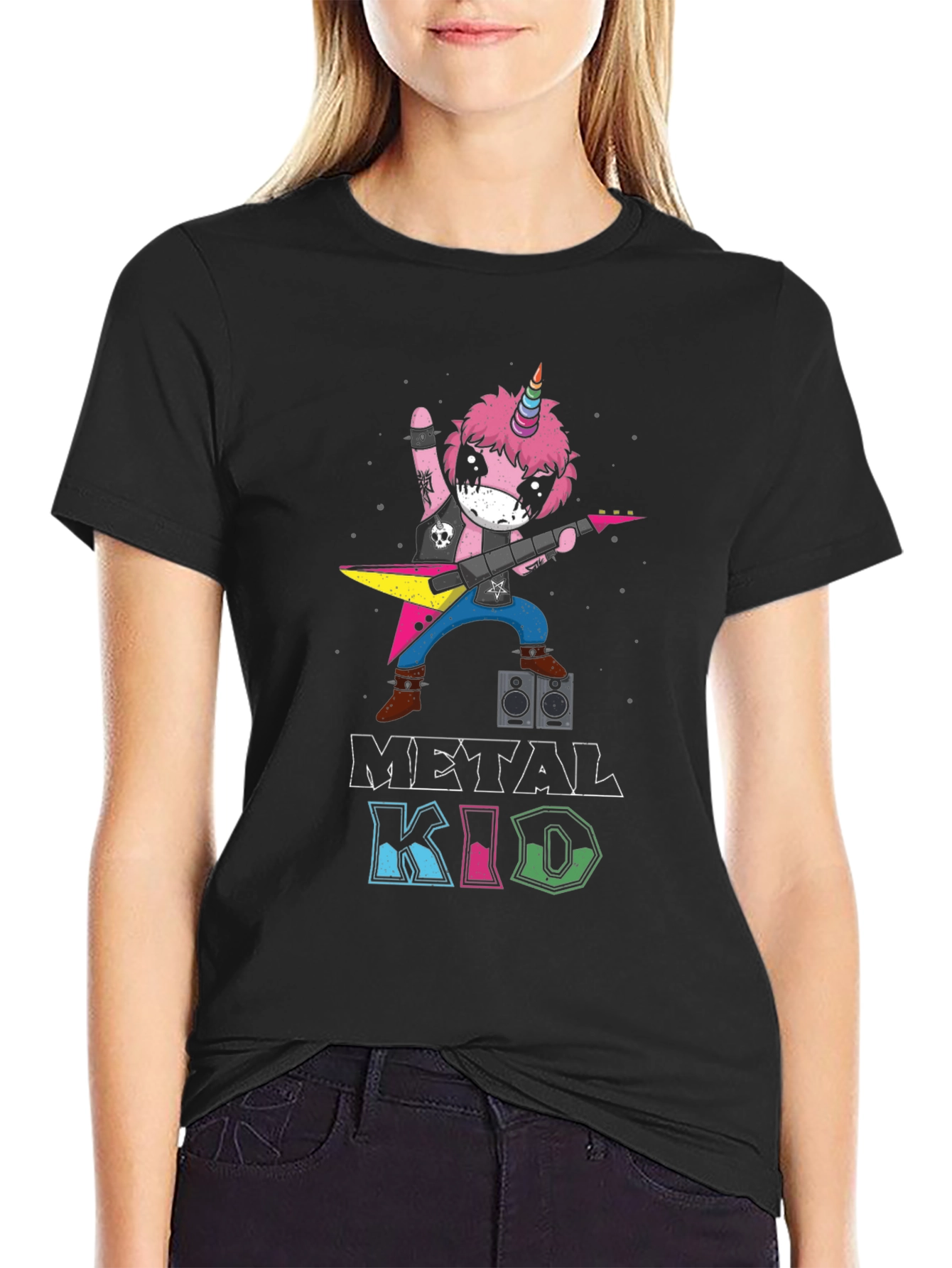 Metal Kid Unicorn Rocker Black T-Shirt