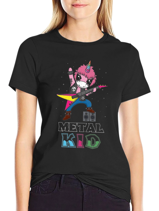 Metal Kid Unicorn Rocker Black T-Shirt