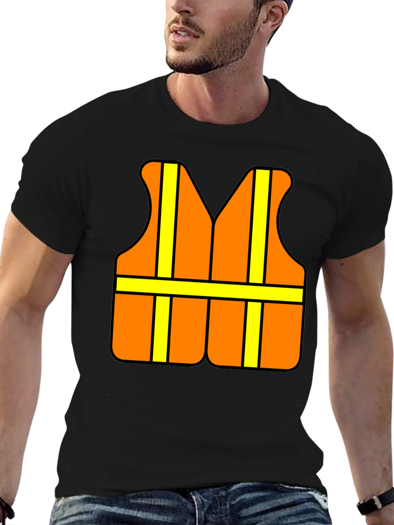 Funny Construction Worker Safety Vest Graphic T-Shirt