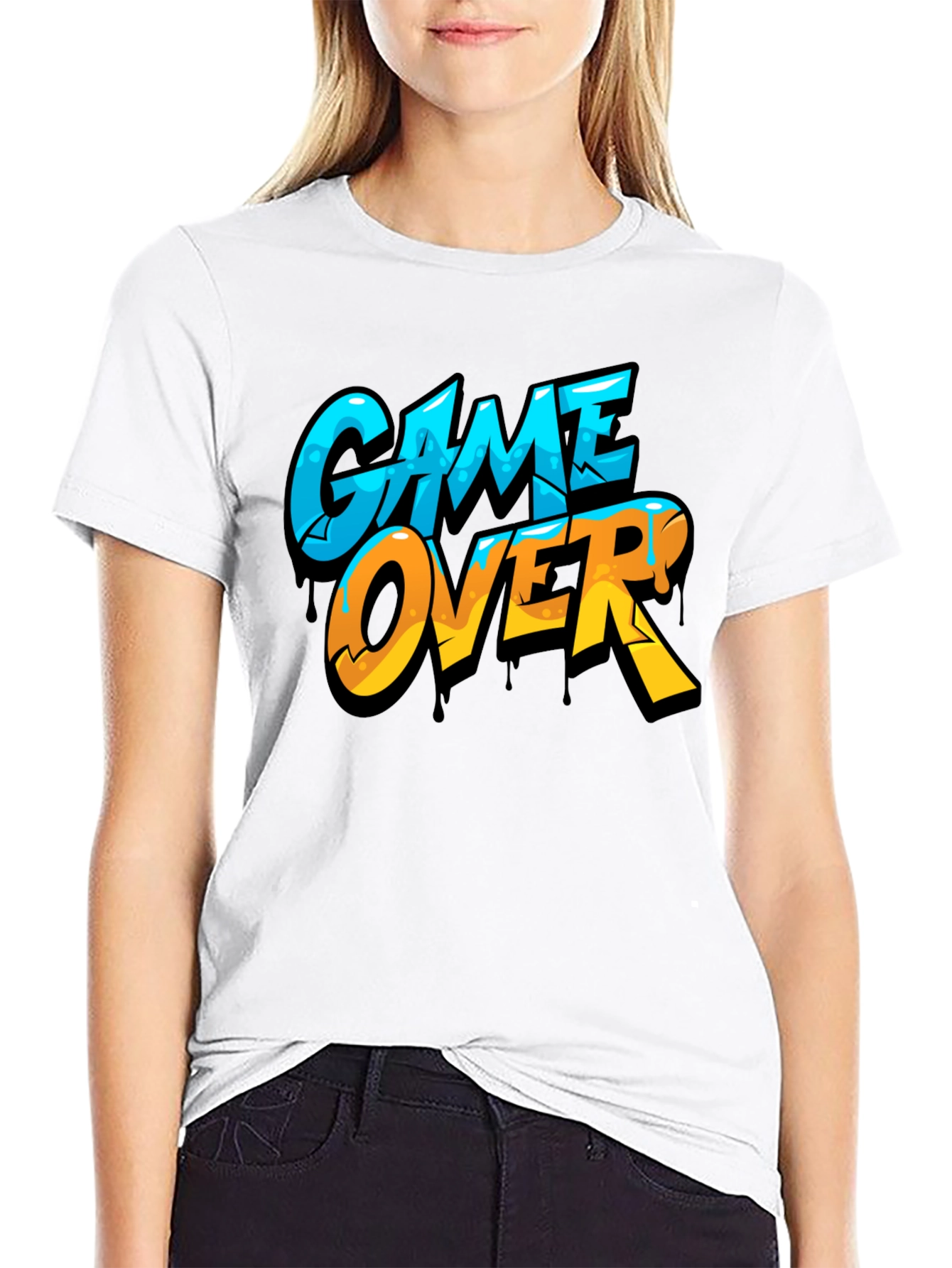 Game Over Graphic Print Crew Neck T-Shirt