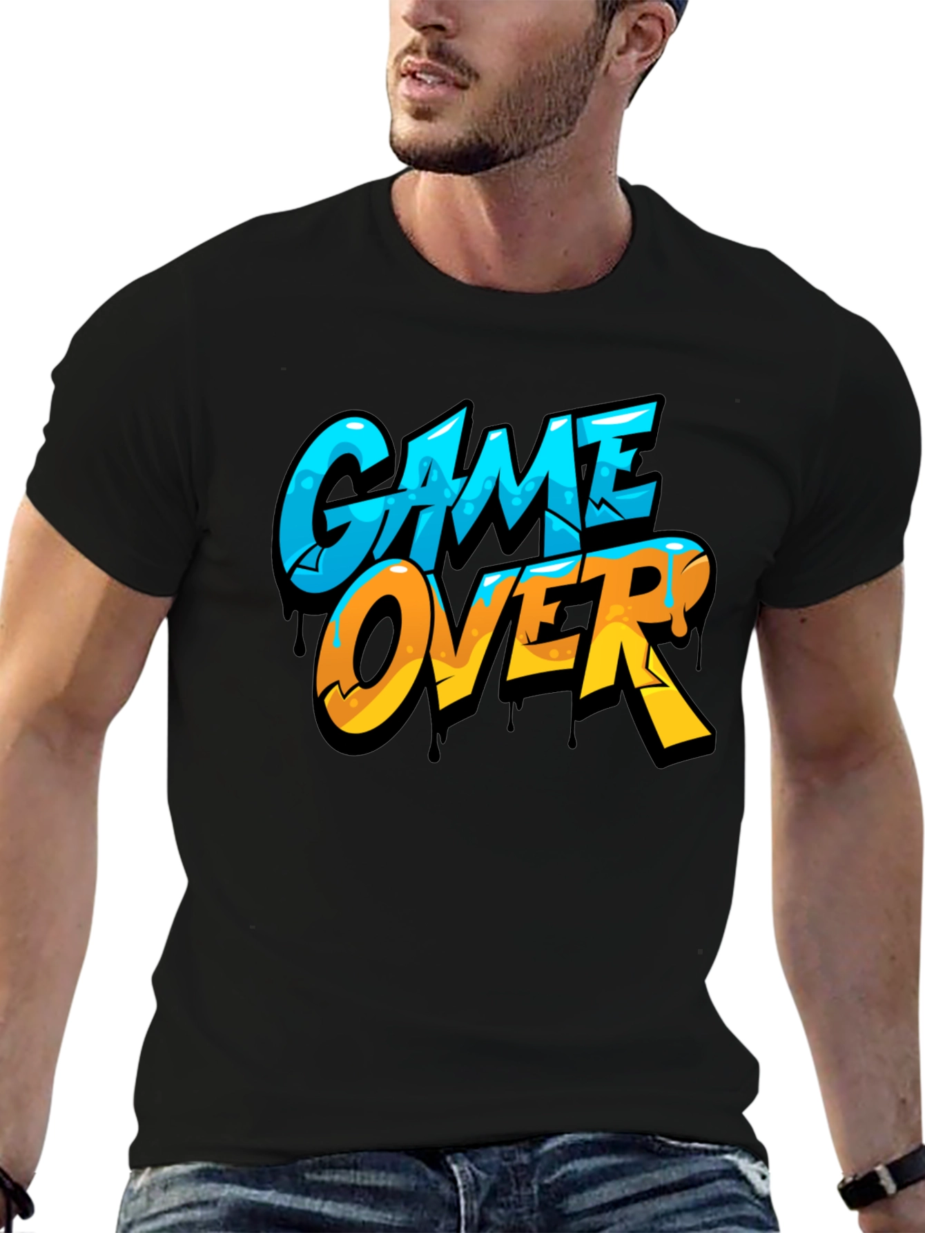Game Over Graphic Print Crew Neck T-Shirt