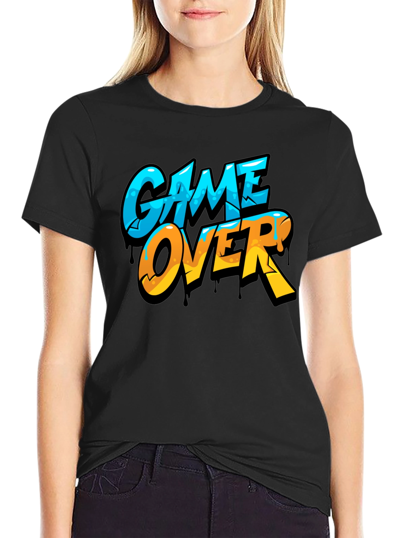 Game Over Graphic Print Crew Neck T-Shirt