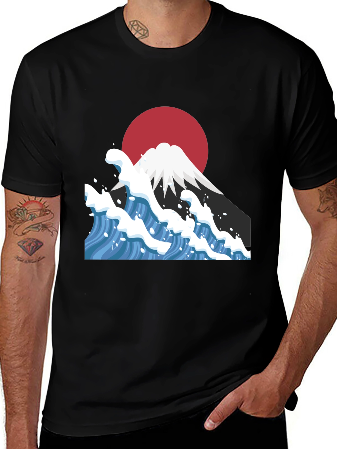 Mount Fuji Wave Graphic Tee - Black