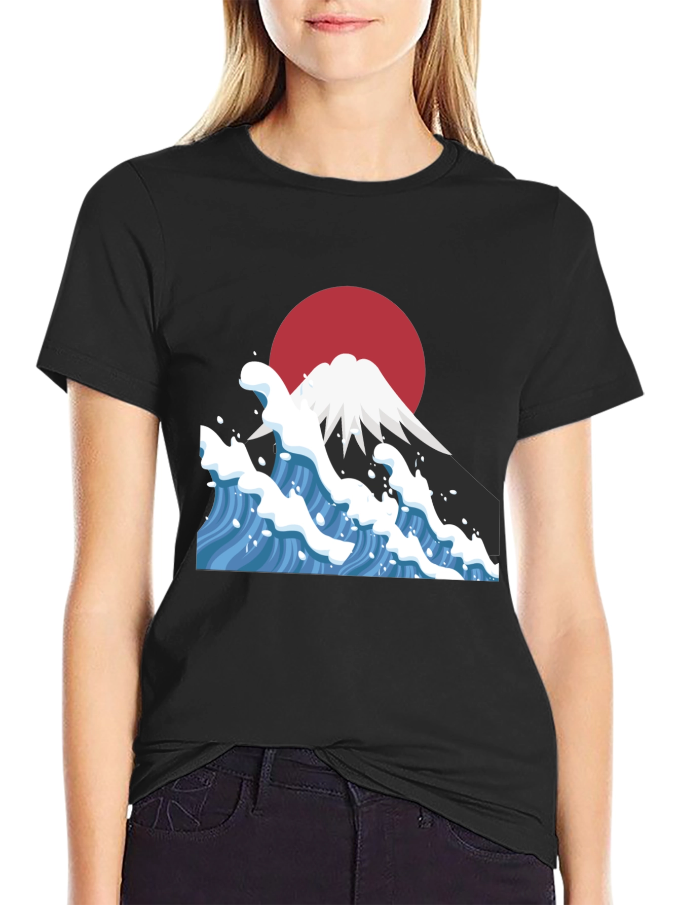 Mount Fuji Wave Graphic Tee - Black