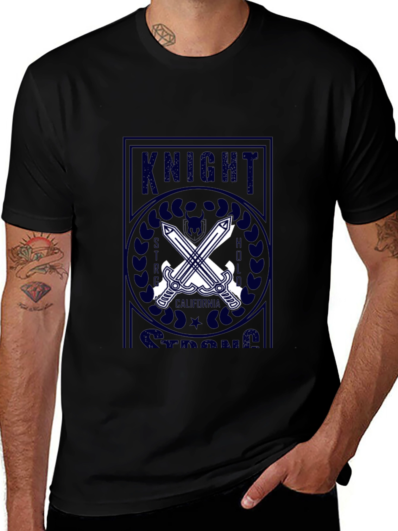 Knight Strong Graphic Print Black T-Shirt