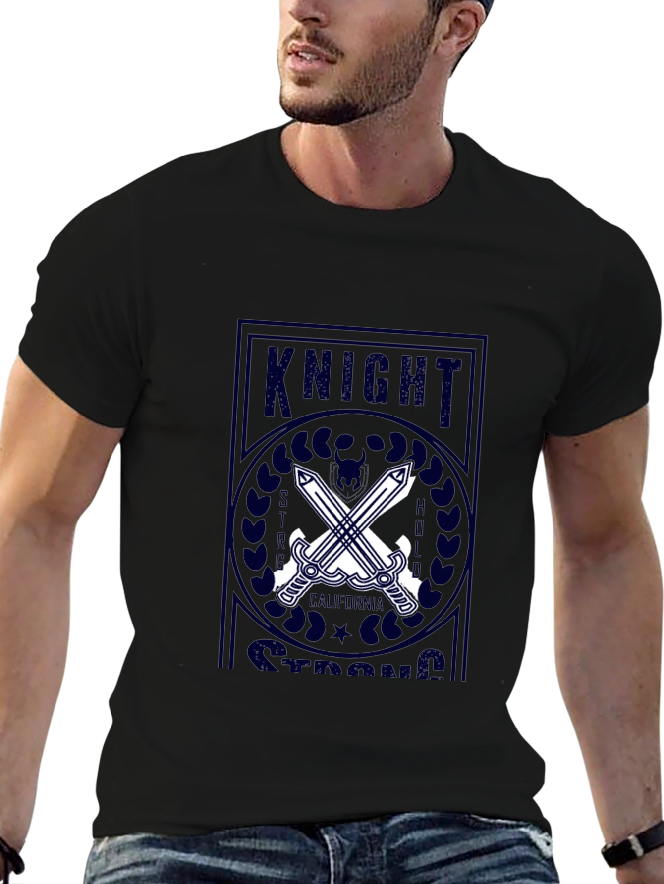 Knight Strong Graphic Print Black T-Shirt